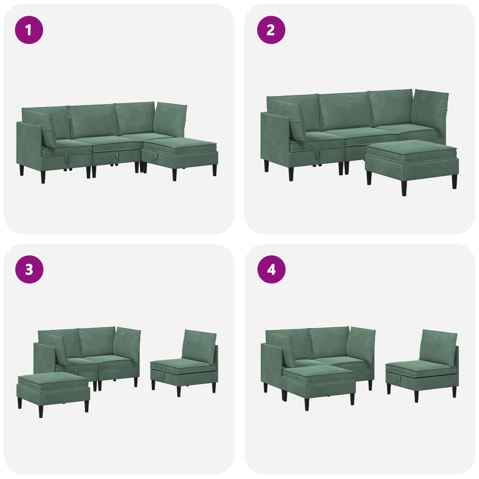 Set namještaja za dnevni boravak 4 pcs Morska zelena Baršun