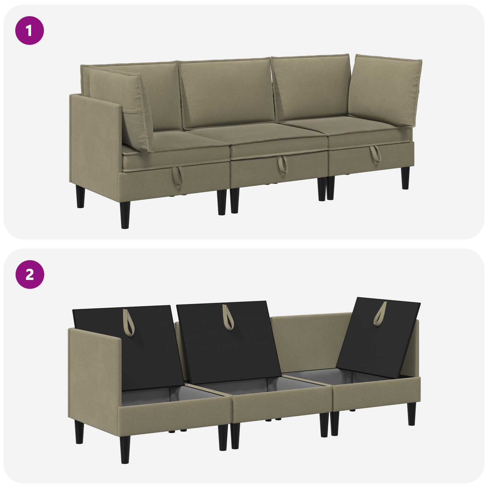 Set namještaja za dnevni boravak 3 pcs Kaki Tkanina
