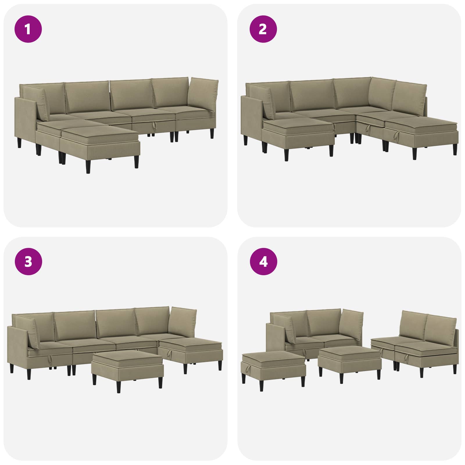 Set namještaja za dnevni boravak 6 pcs Kaki Tkanina