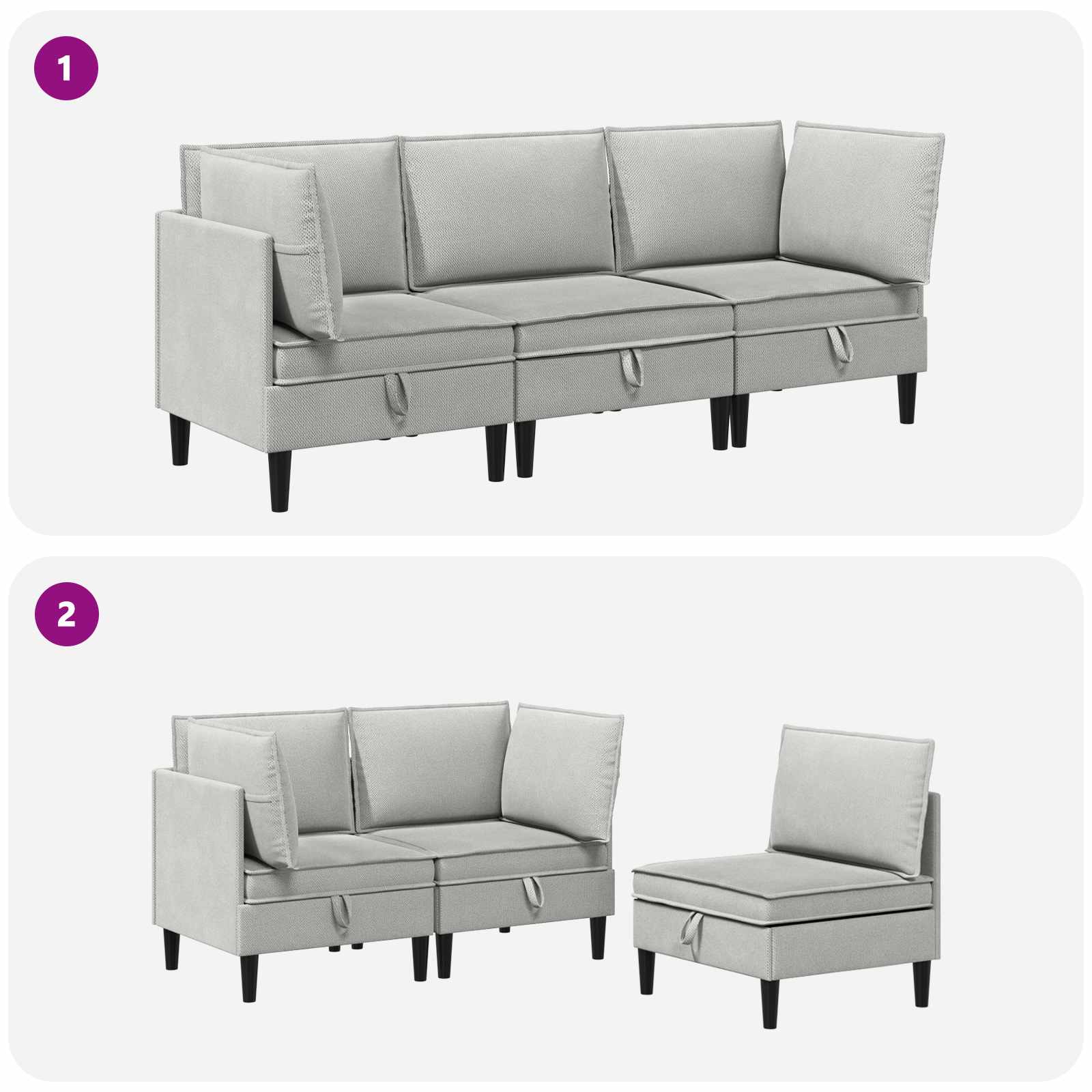 Set namještaja za dnevni boravak 3 pcs Svjetlosiva Tkanina