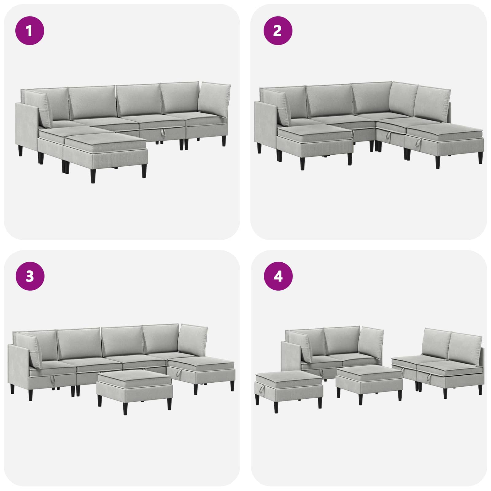 Set namještaja za dnevni boravak 6 pcs Svjetlosiva Tkanina