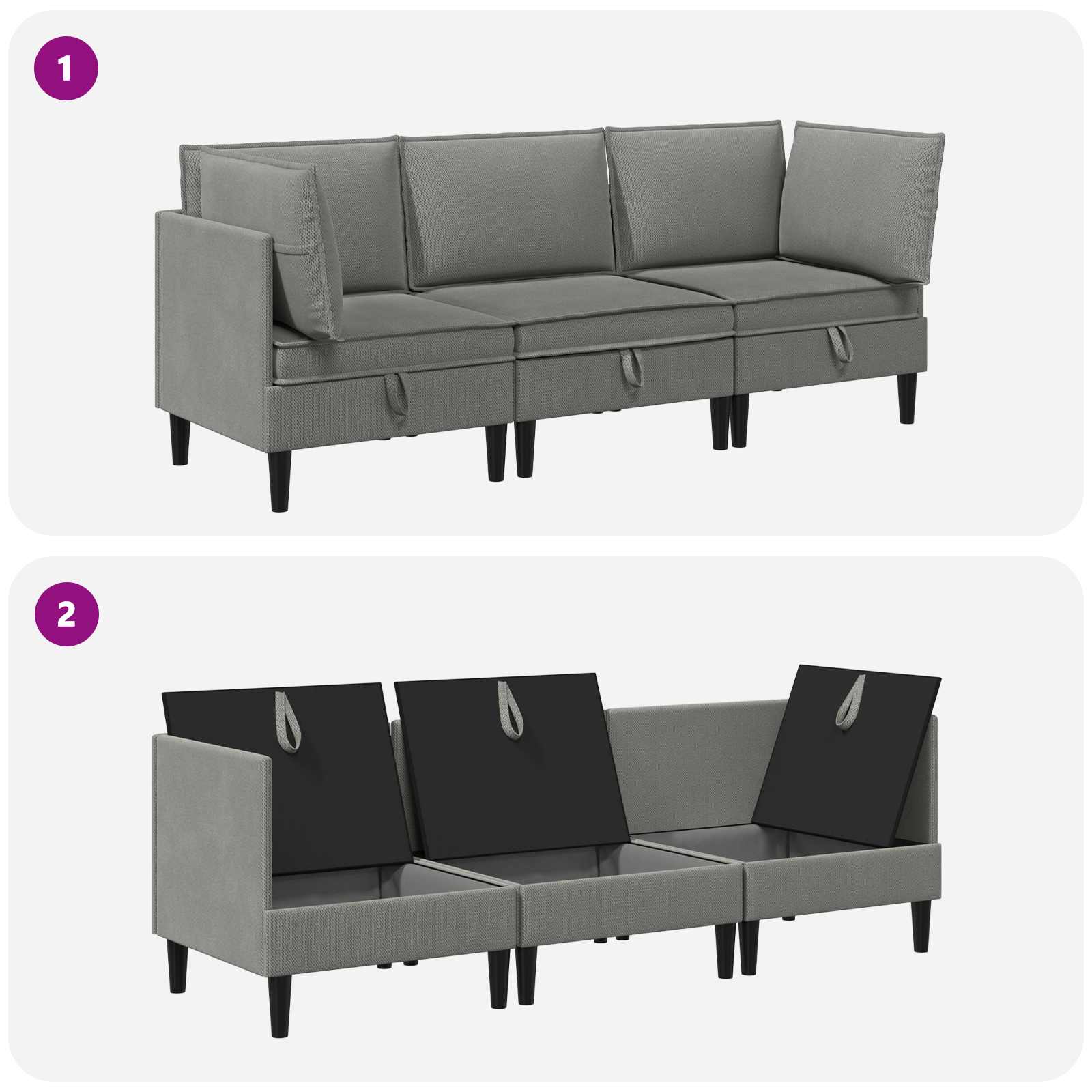 Set namještaja za dnevni boravak 3 pcs Tamnosiva Tkanina