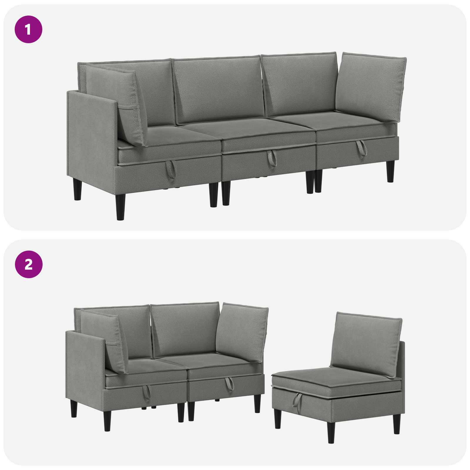 Set namještaja za dnevni boravak 3 pcs Tamnosiva Tkanina