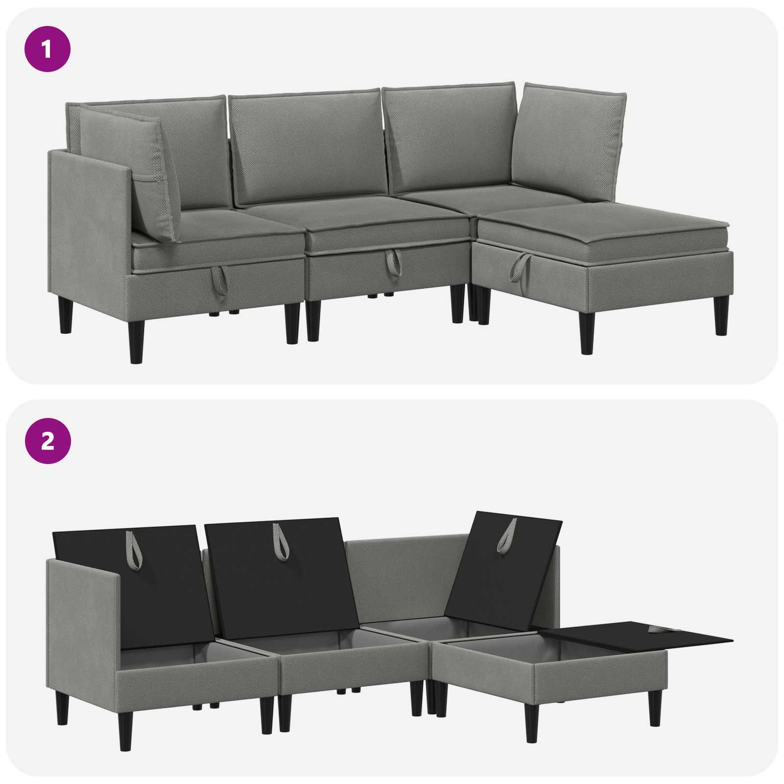 Set namještaja za dnevni boravak 4 pcs Tamnosiva Tkanina
