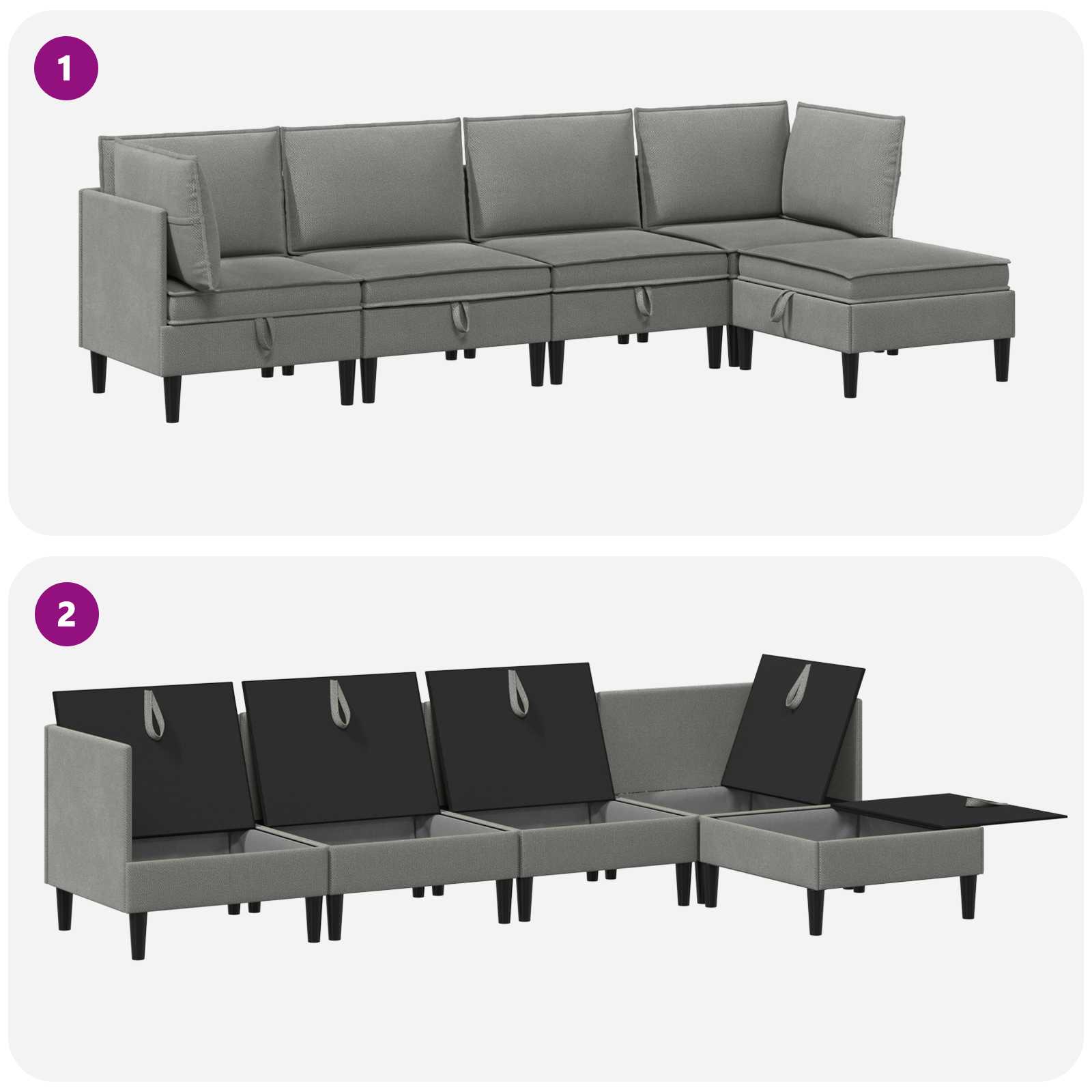 Set namještaja za dnevni boravak 5 pcs Tamnosiva Tkanina