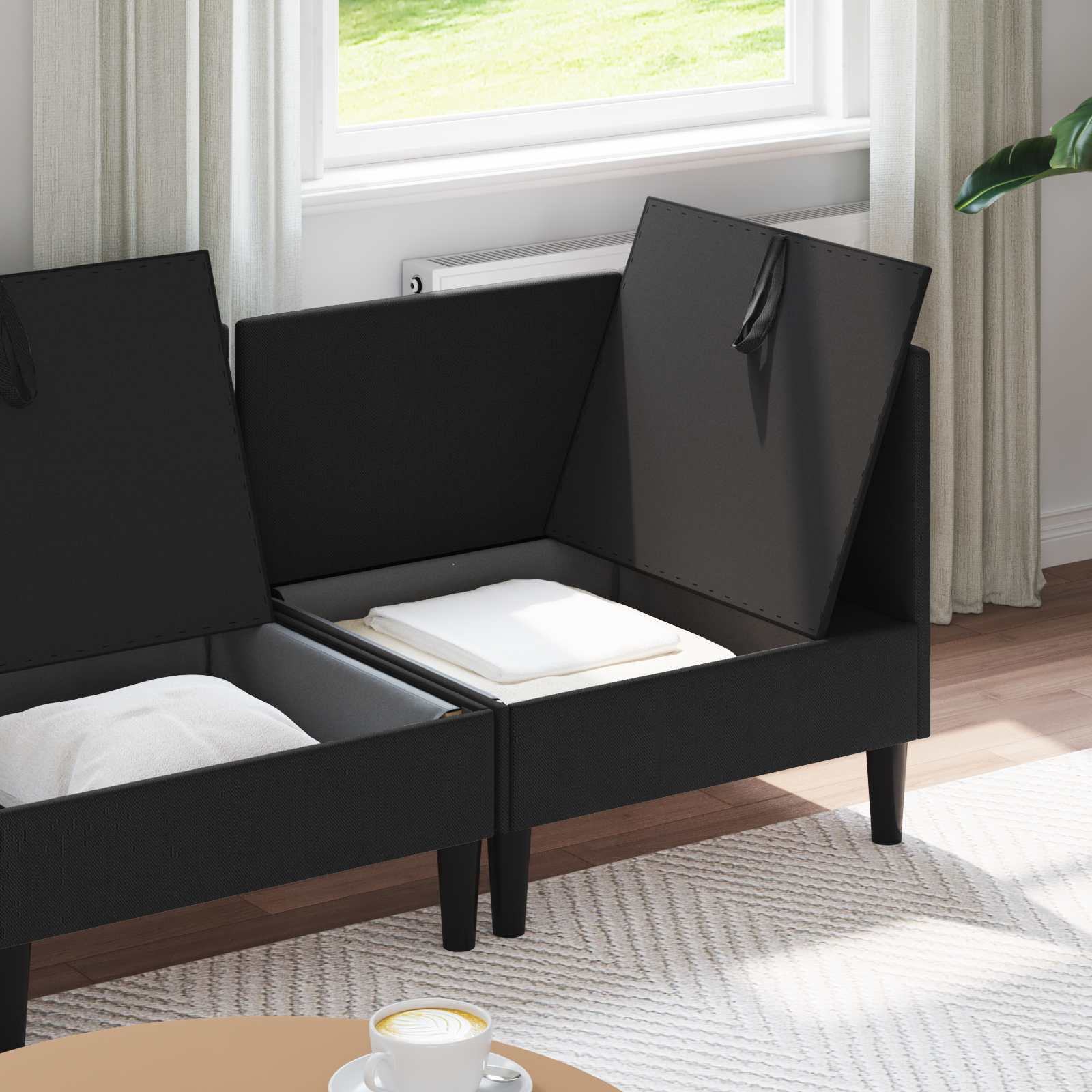 Set namještaja za dnevni boravak 3 pcs Crna Tkanina