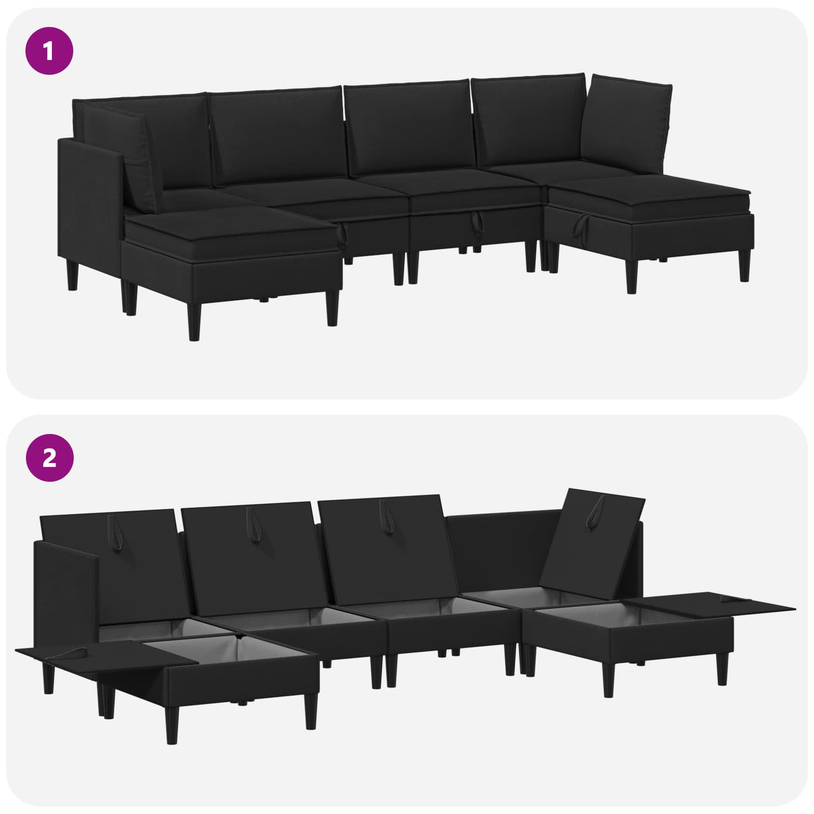 Set namještaja za dnevni boravak 6 pcs Crna Tkanina