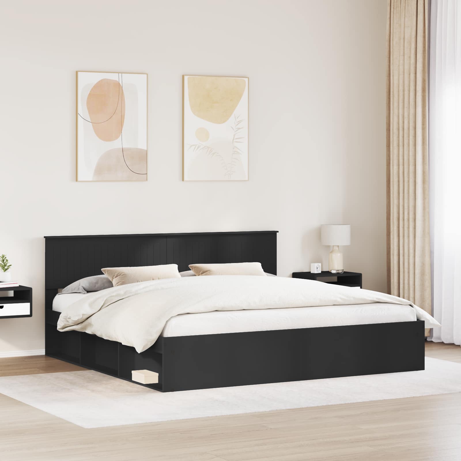 Krevetna konstrukcija Crna 200 x 200 cm Čvrsto borovo drvo