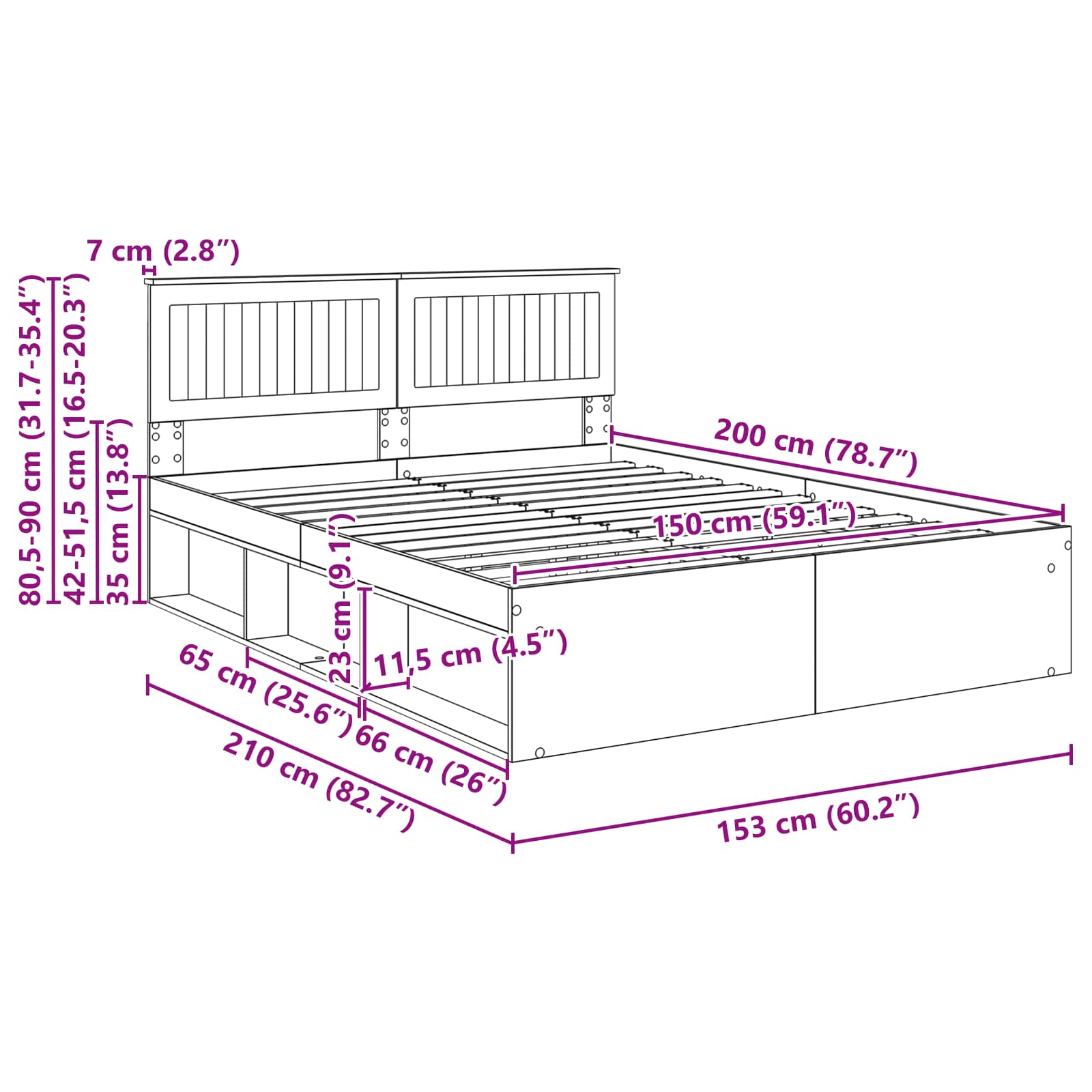 Krevetna konstrukcija s uzglavljem Betonska siva 150 x 200 cm