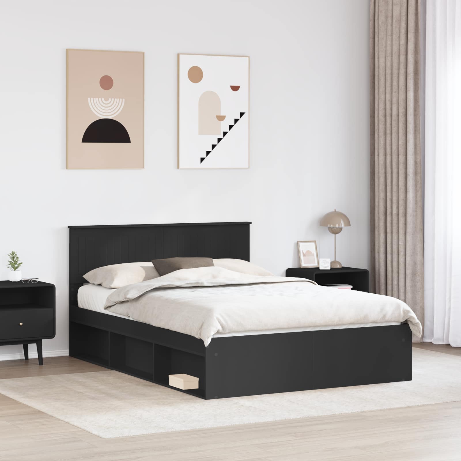 Krevetna konstrukcija Crna 135 x 190 cm Čvrsto borovo drvo