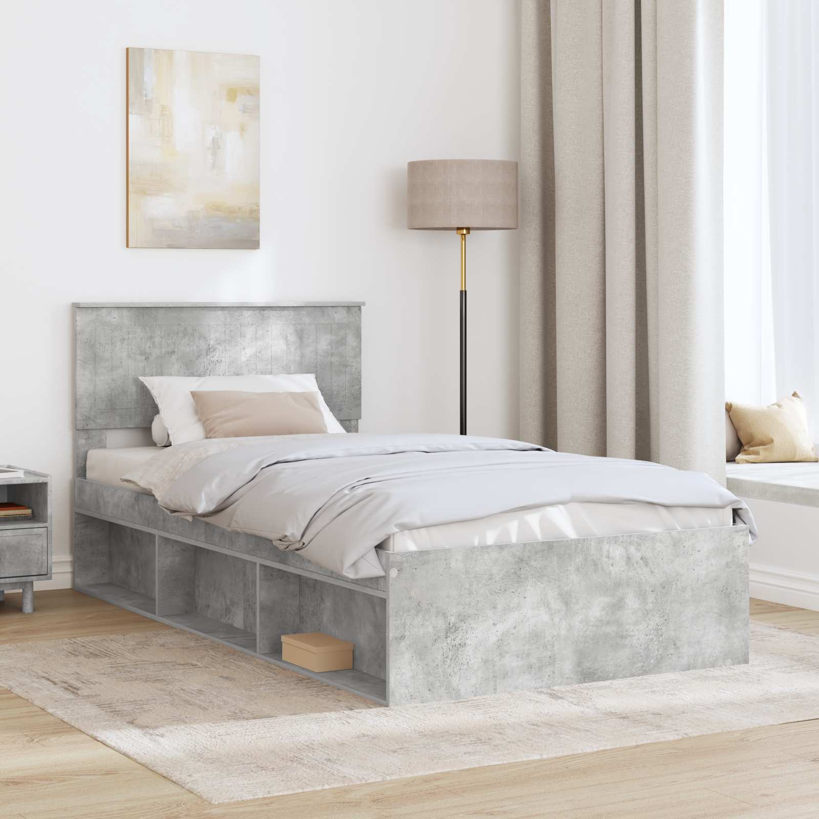 Krevetna konstrukcija s uzglavljem Betonska siva 100 x 200 cm