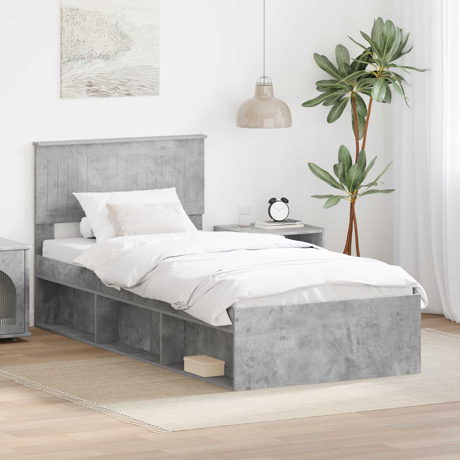 Krevetna konstrukcija s uzglavljem Betonska siva 90 x 190 cm