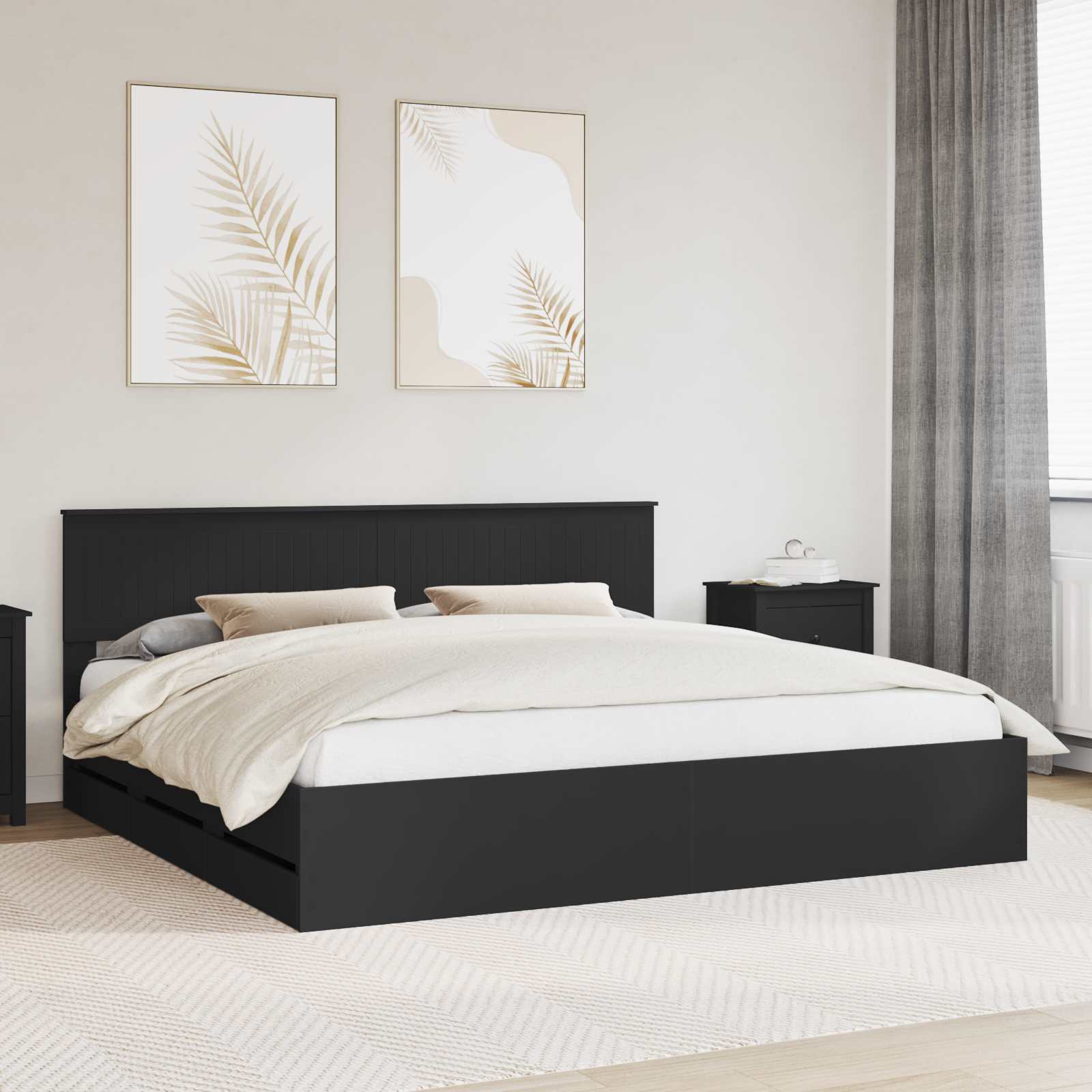 Krevetna konstrukcija Crna 200 x 200 cm Inženjersko Drvo
