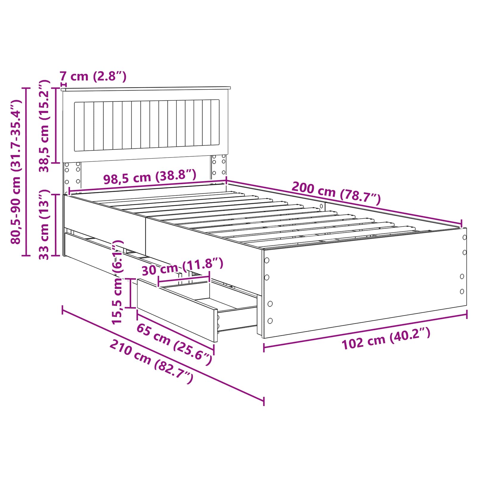Krevetna konstrukcija s ladicama Sonoma hrast 100 x 200 cm