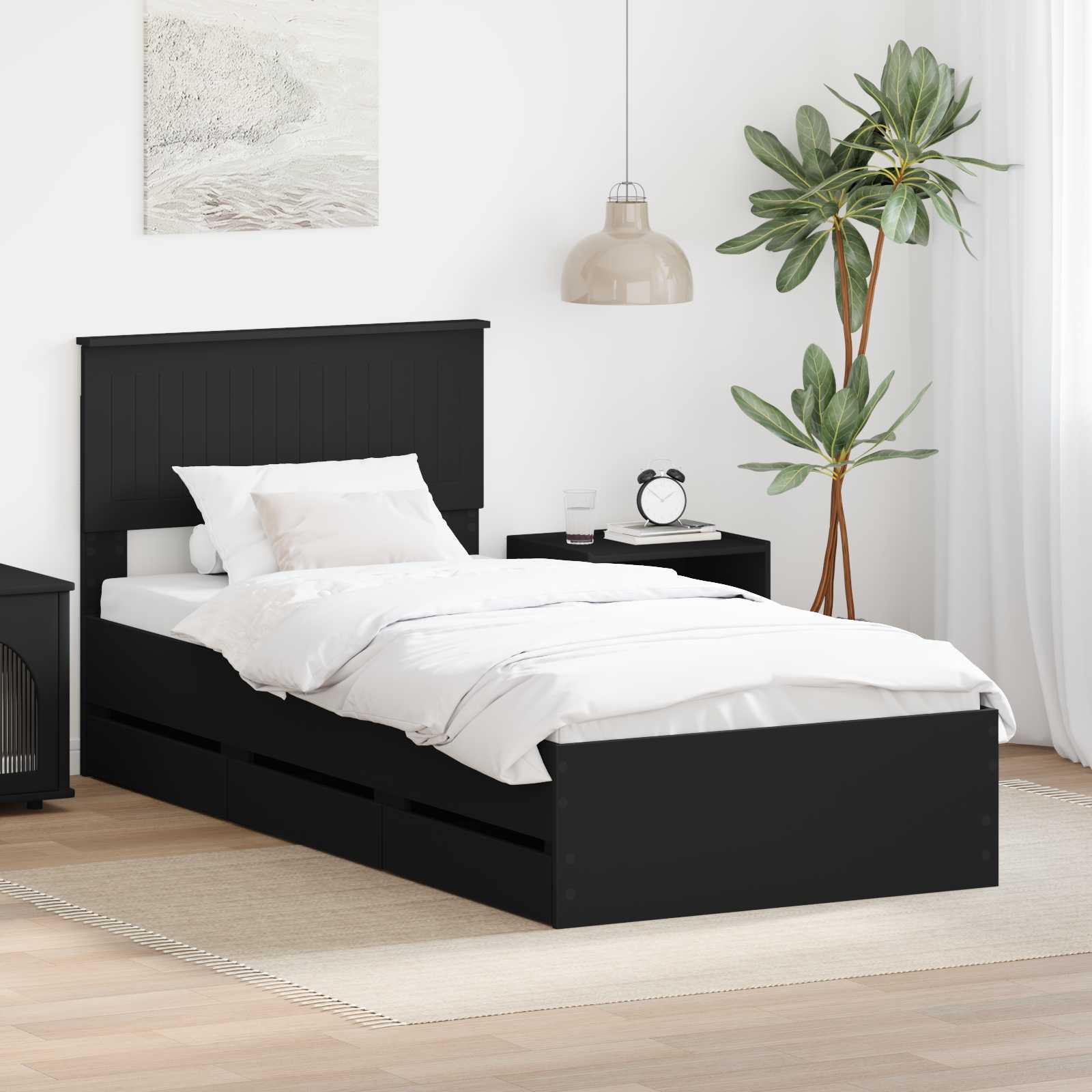 Krevetna konstrukcija Crna 90 x 190 cm Inženjersko Drvo