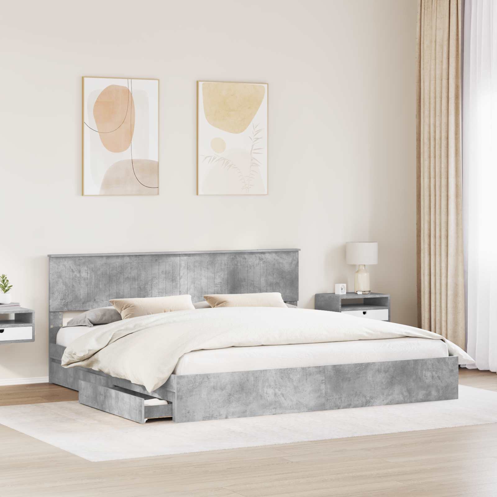 Krevet s od storage s uzglavljem Betonski sivi 200 x 200 cm