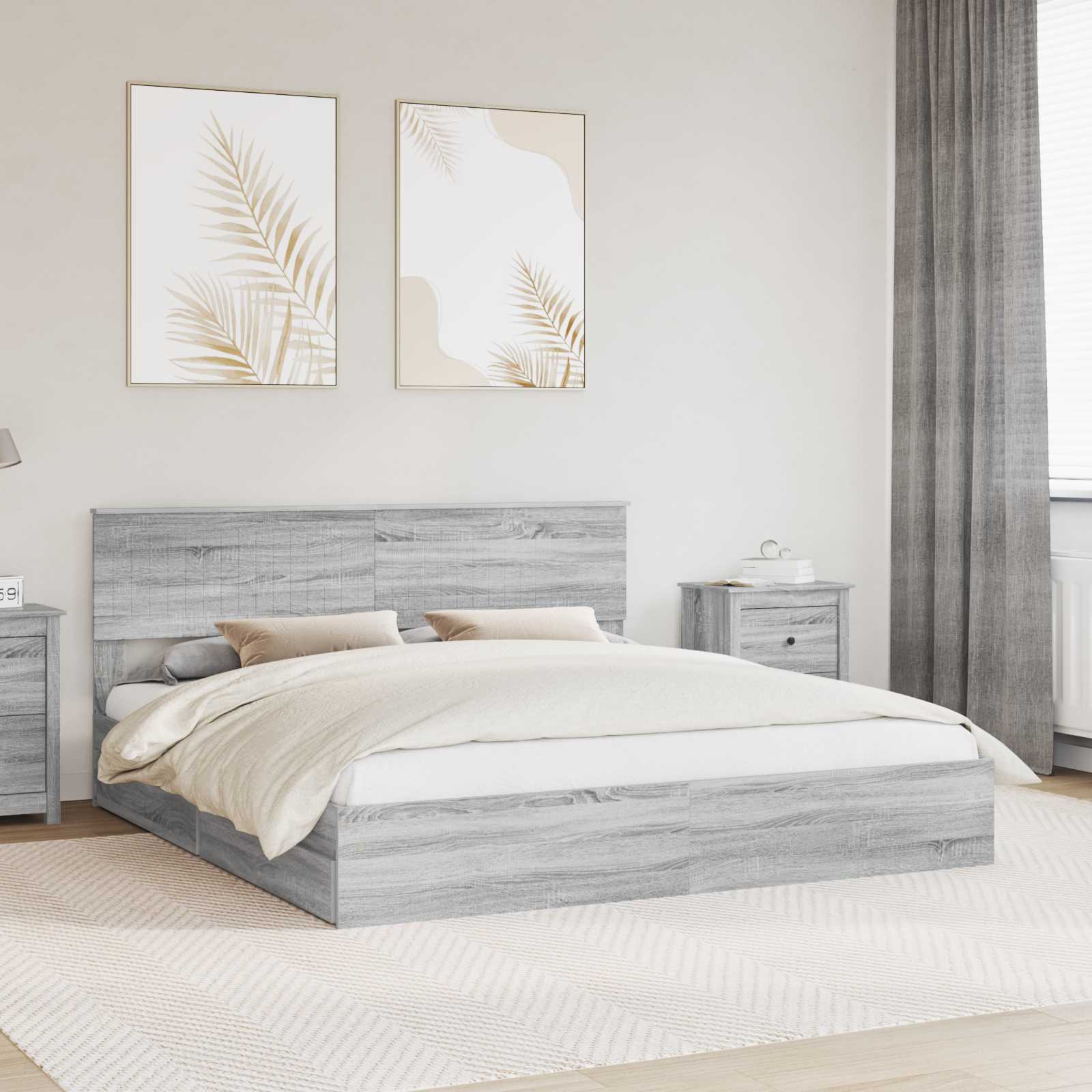 Krevet s od storage Siva Sonoma 180 x 200 cm Konstruirano drvo