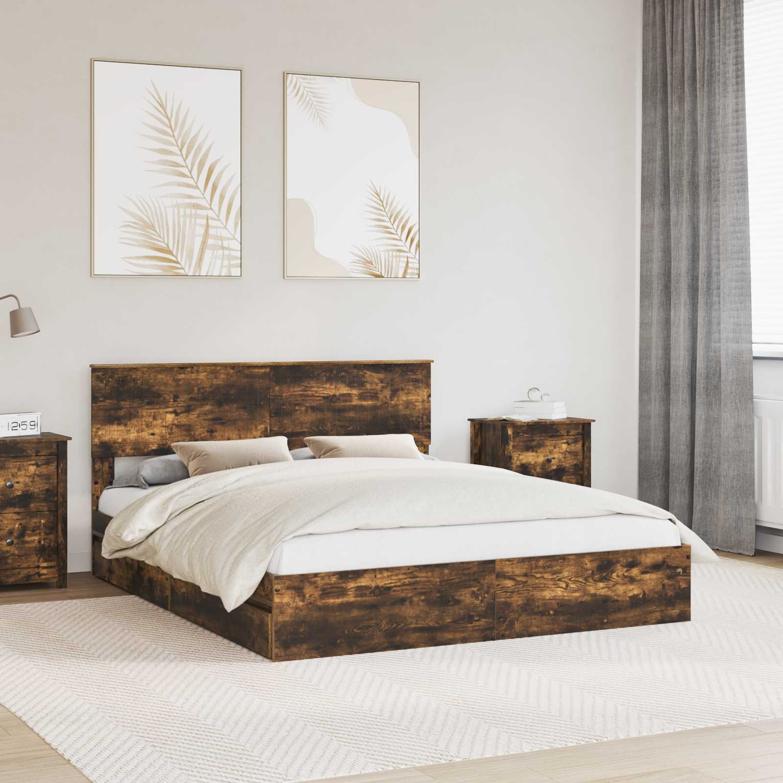 Krevet s od storage s uzglavljem Dimljeni hrast 160 x 200 cm