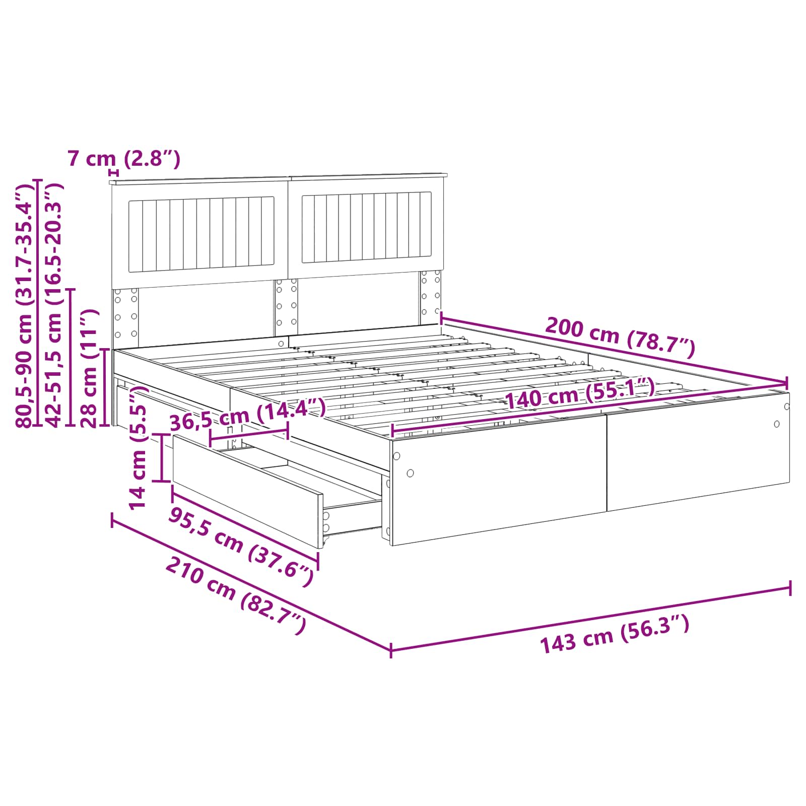 Krevet s od storage Bijelo 140 x 200 cm Konstruirano drvo