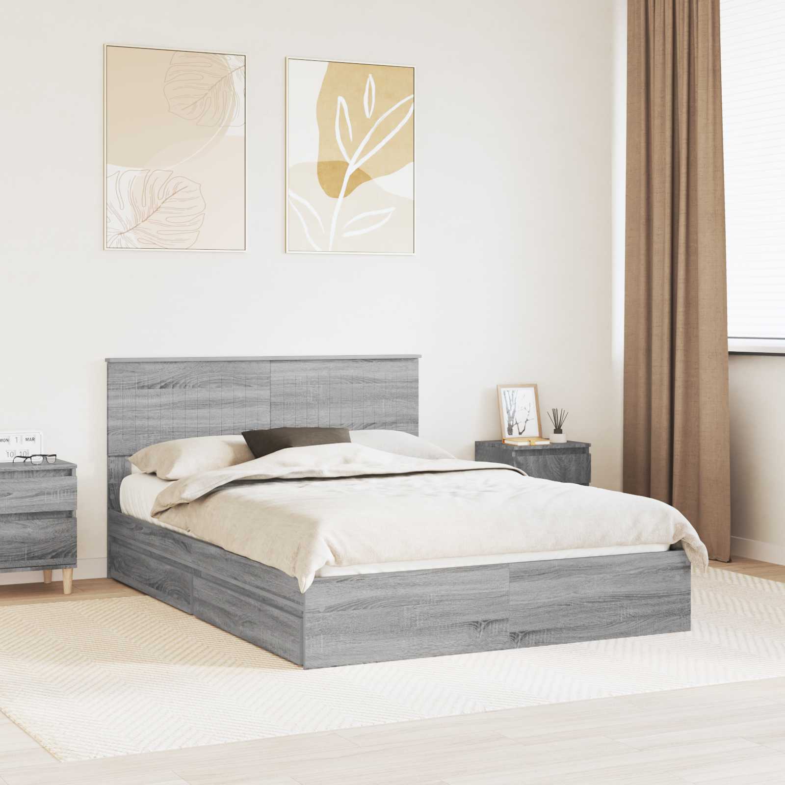 Krevet s od storage Siva Sonoma 140 x 200 cm Konstruirano drvo