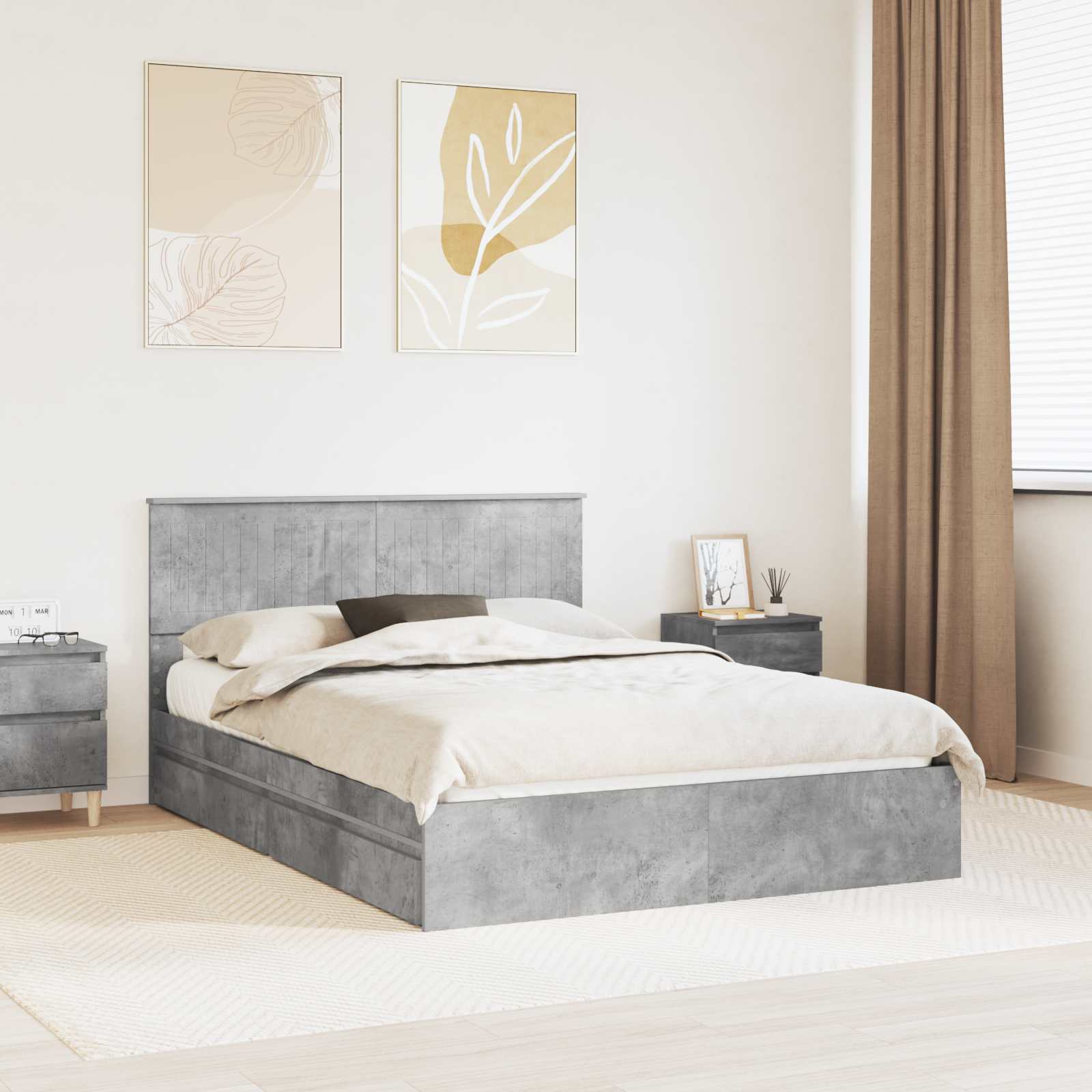 Krevet s od storage s uzglavljem Betonski sivi 135 x 190 cm
