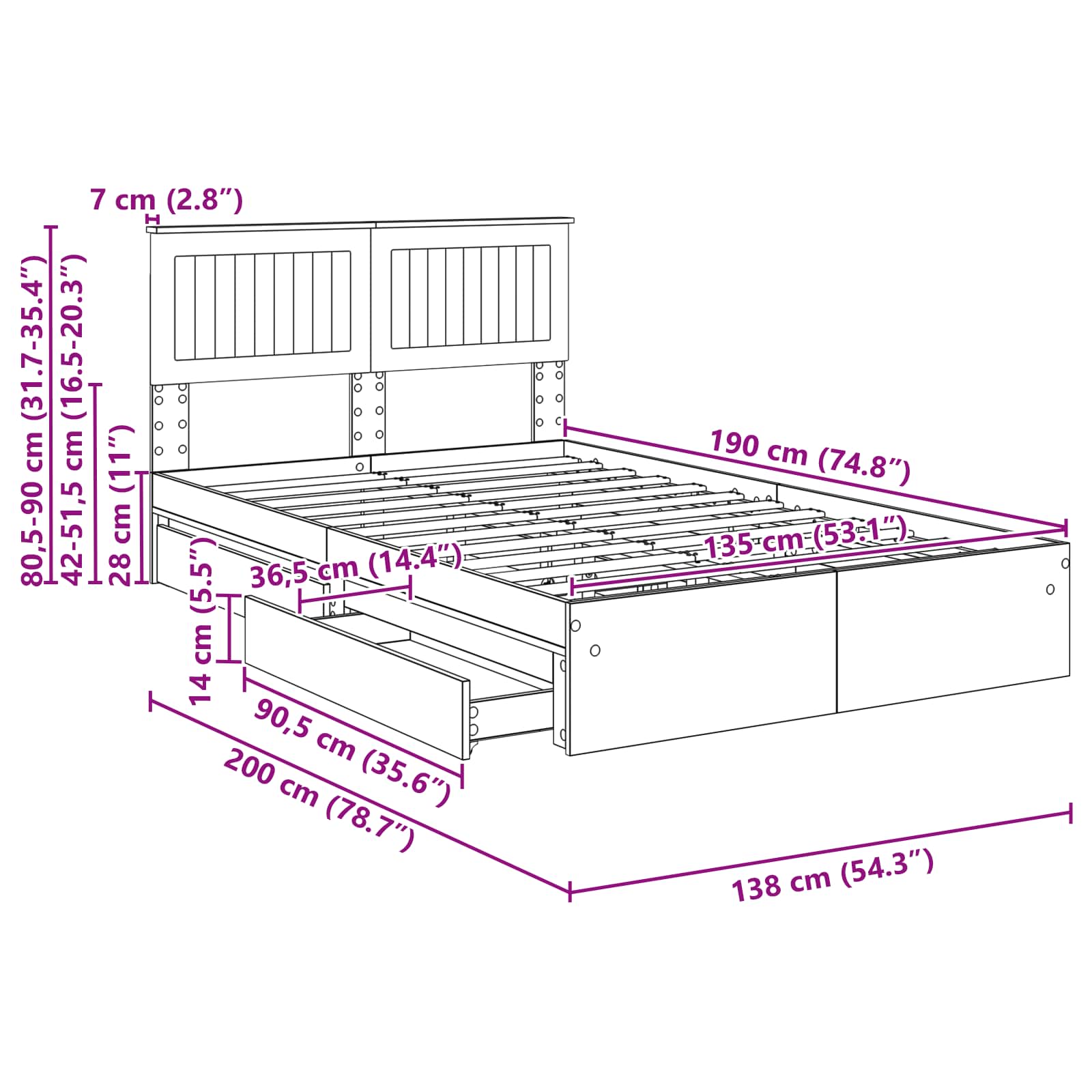 Krevet s od storage s uzglavljem Betonski sivi 135 x 190 cm