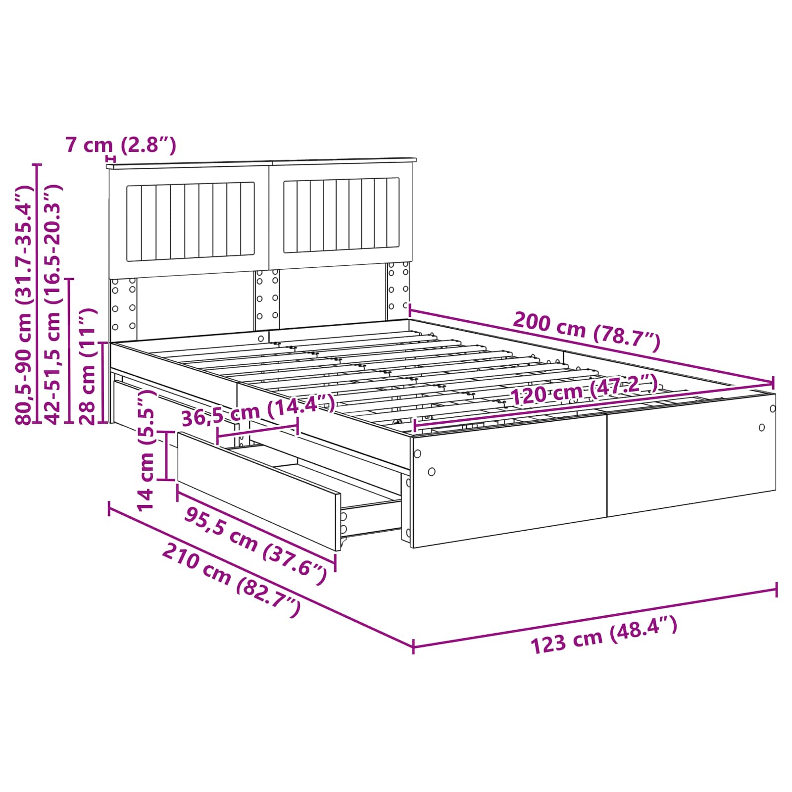 Krevet s od storage Sonoma hrast 120 x 200 cm Konstruirano drvo