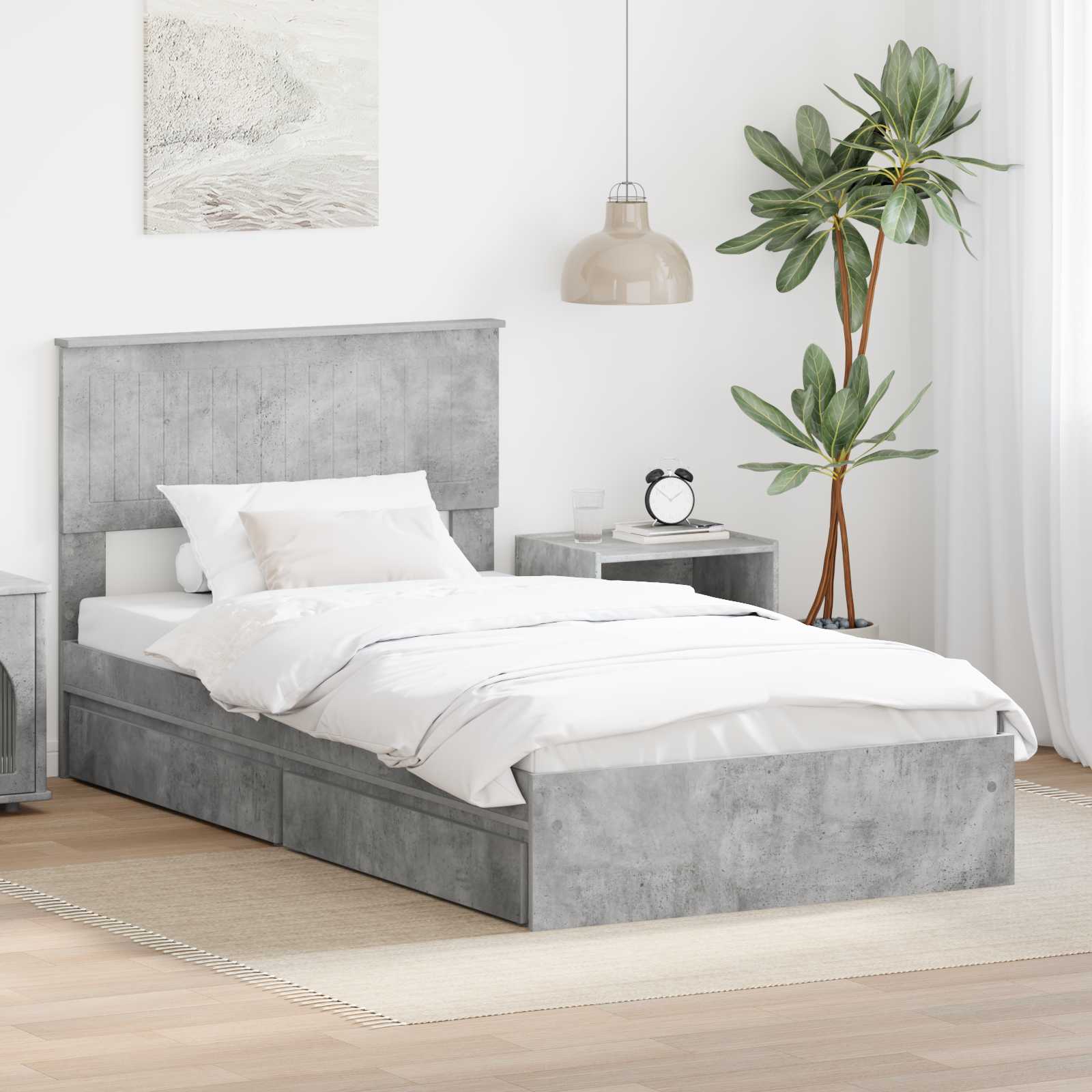 Krevet s od storage s uzglavljem Betonski sivi 100 x 200 cm