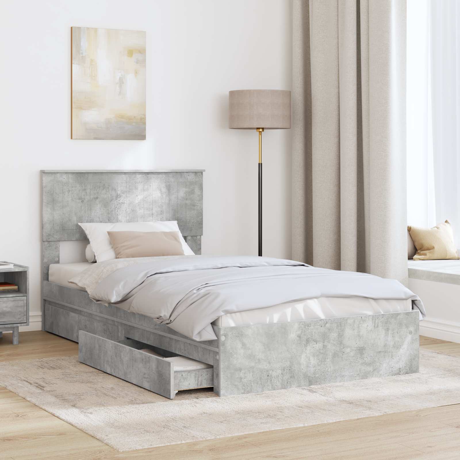 Krevet s od storage s uzglavljem Betonski sivi 100 x 200 cm