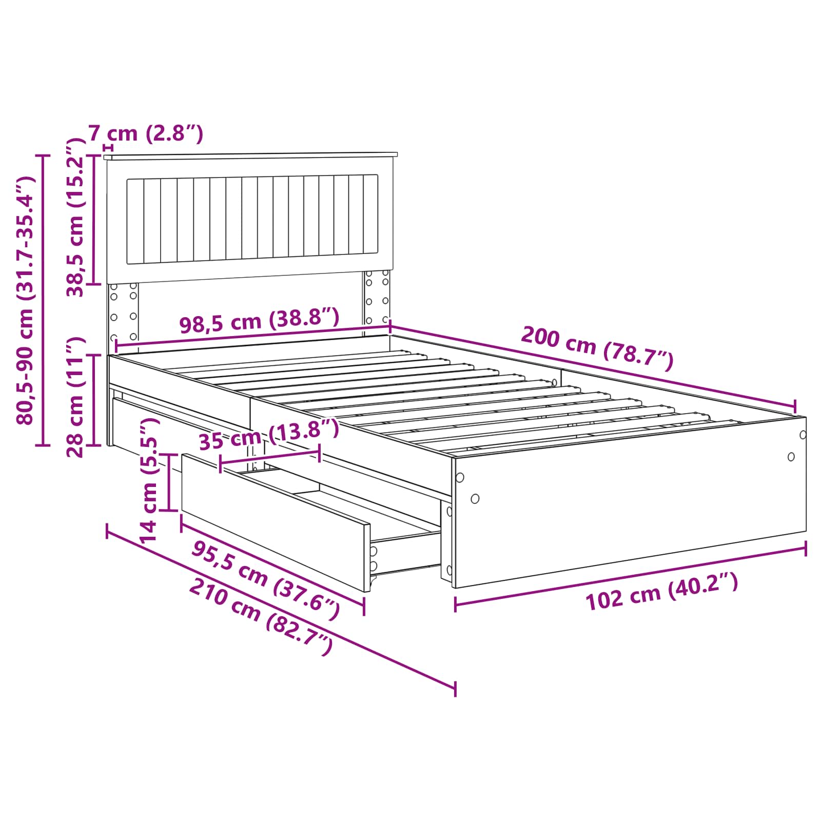 Krevet s od storage s uzglavljem Betonski sivi 100 x 200 cm