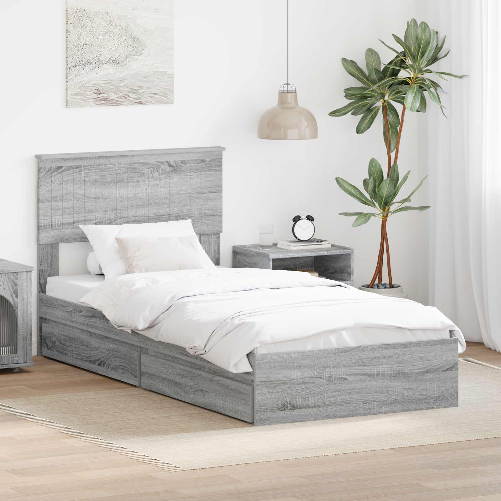Krevet s od storage Siva Sonoma 90 x 200 cm Konstruirano drvo