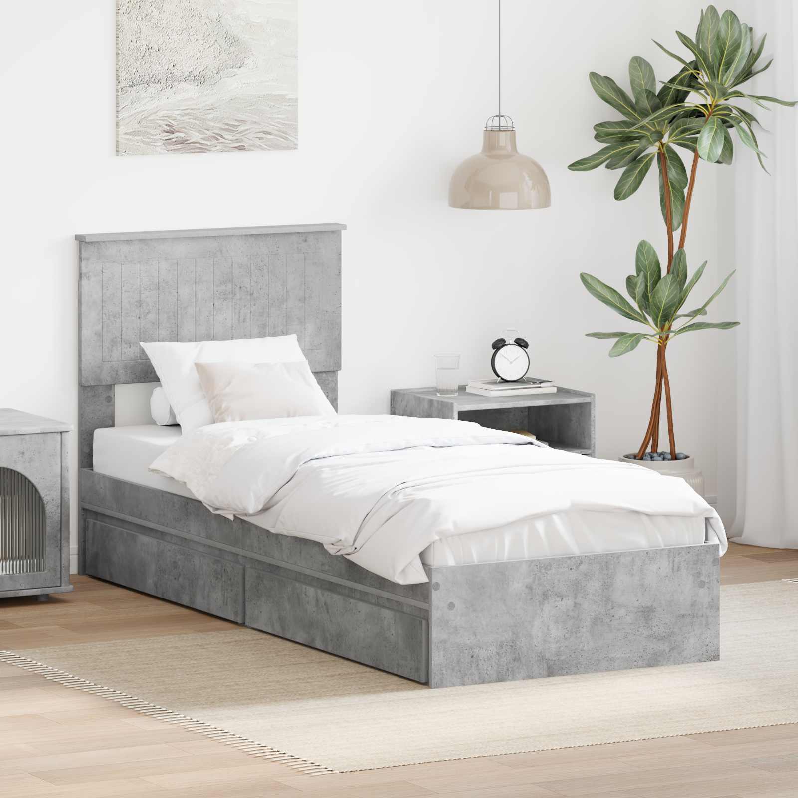 Krevet s od storage Betonski sivi 75 x 190 cm Konstruirano drvo