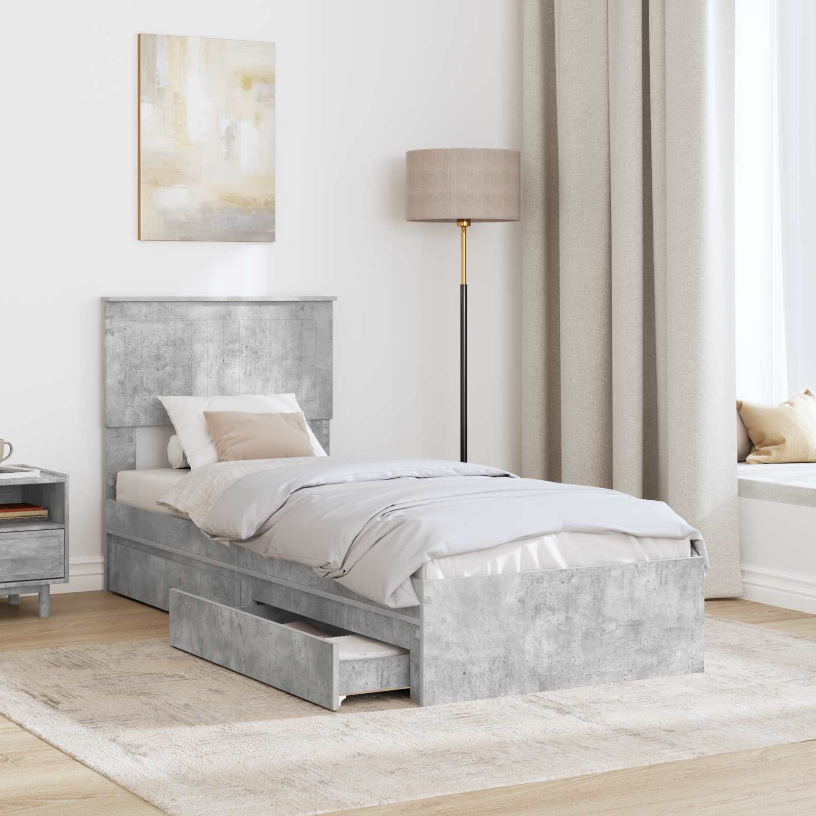 Krevet s od storage Betonski sivi 75 x 190 cm Konstruirano drvo
