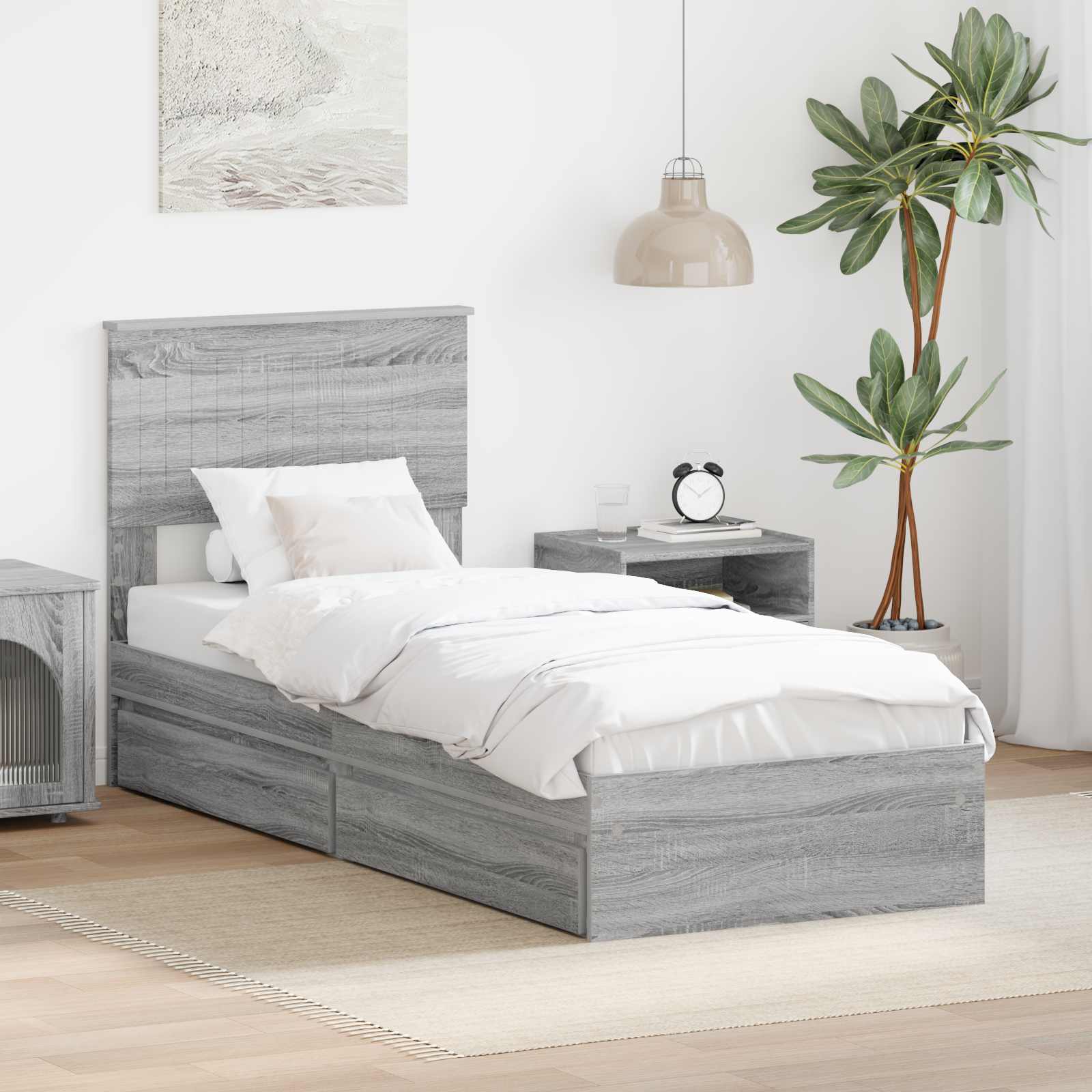 Krevet s od storage Siva Sonoma 75 x 190 cm Konstruirano drvo