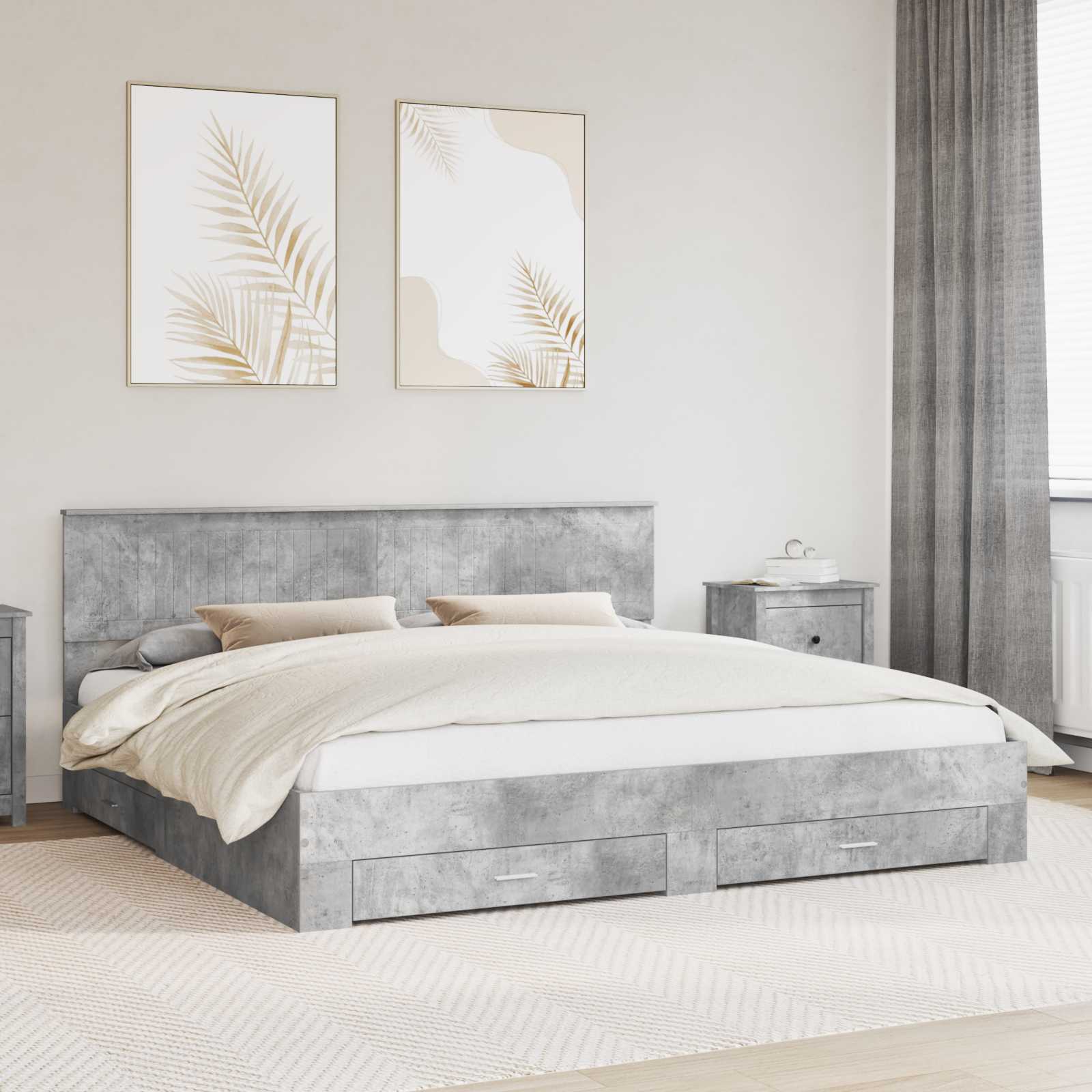 Krevetna konstrukcija s uzglavljem Betonski sivi 200 x 200 cm