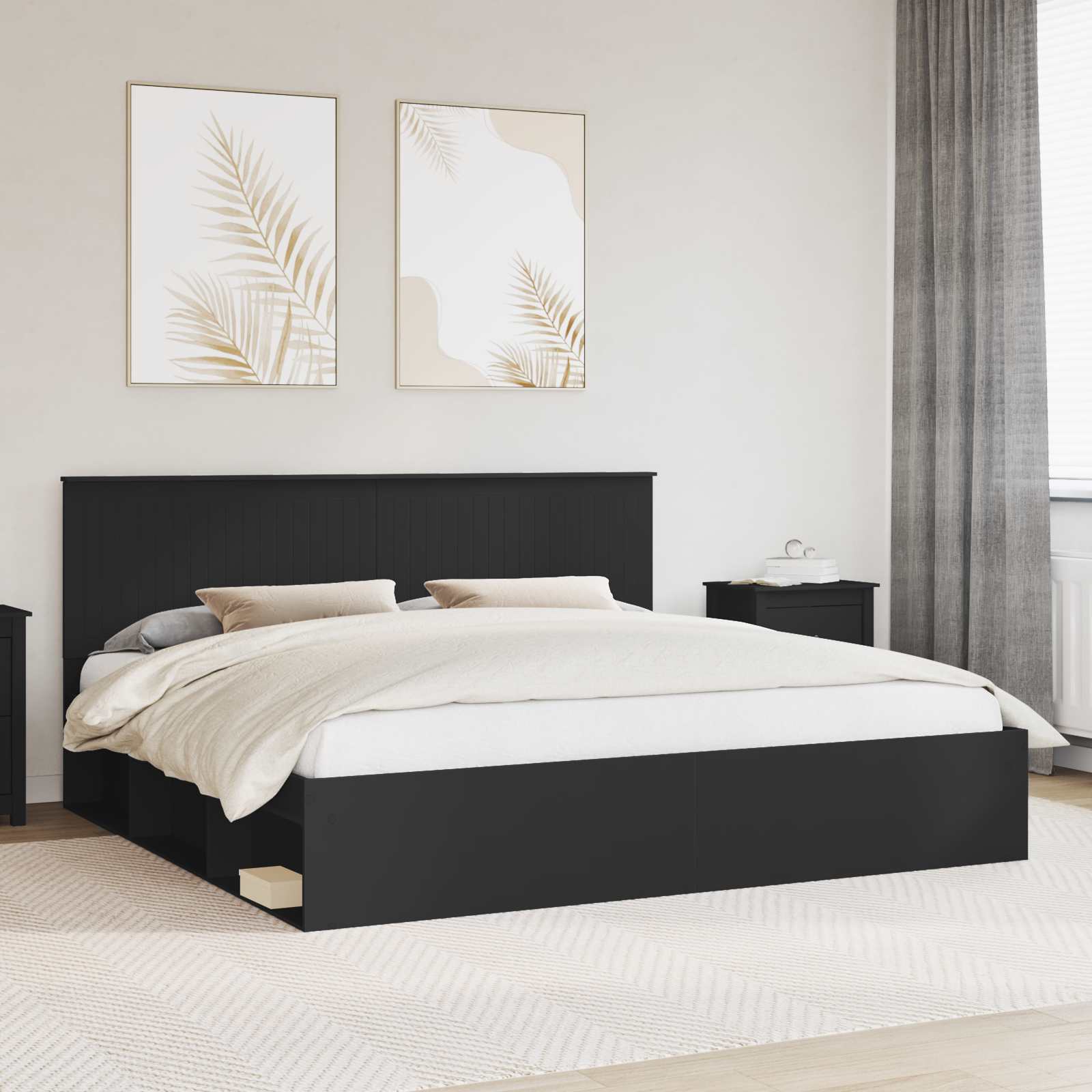 Krevetna konstrukcija Crna 200 x 200 cm Čvrsto borovo drvo