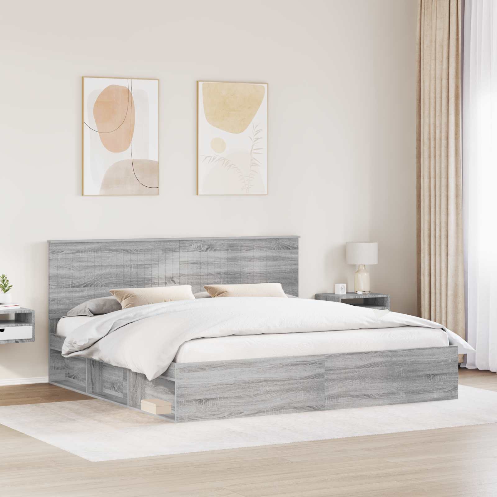 Krevetna konstrukcija s uzglavljem Siva Sonoma 200 x 200 cm
