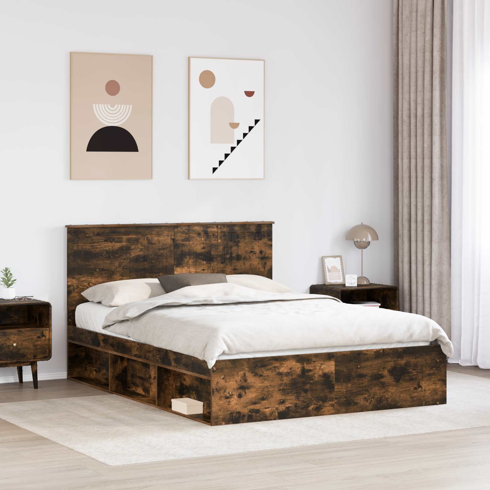 Krevetna konstrukcija s uzglavljem Dimljeni hrast 150 x 200 cm