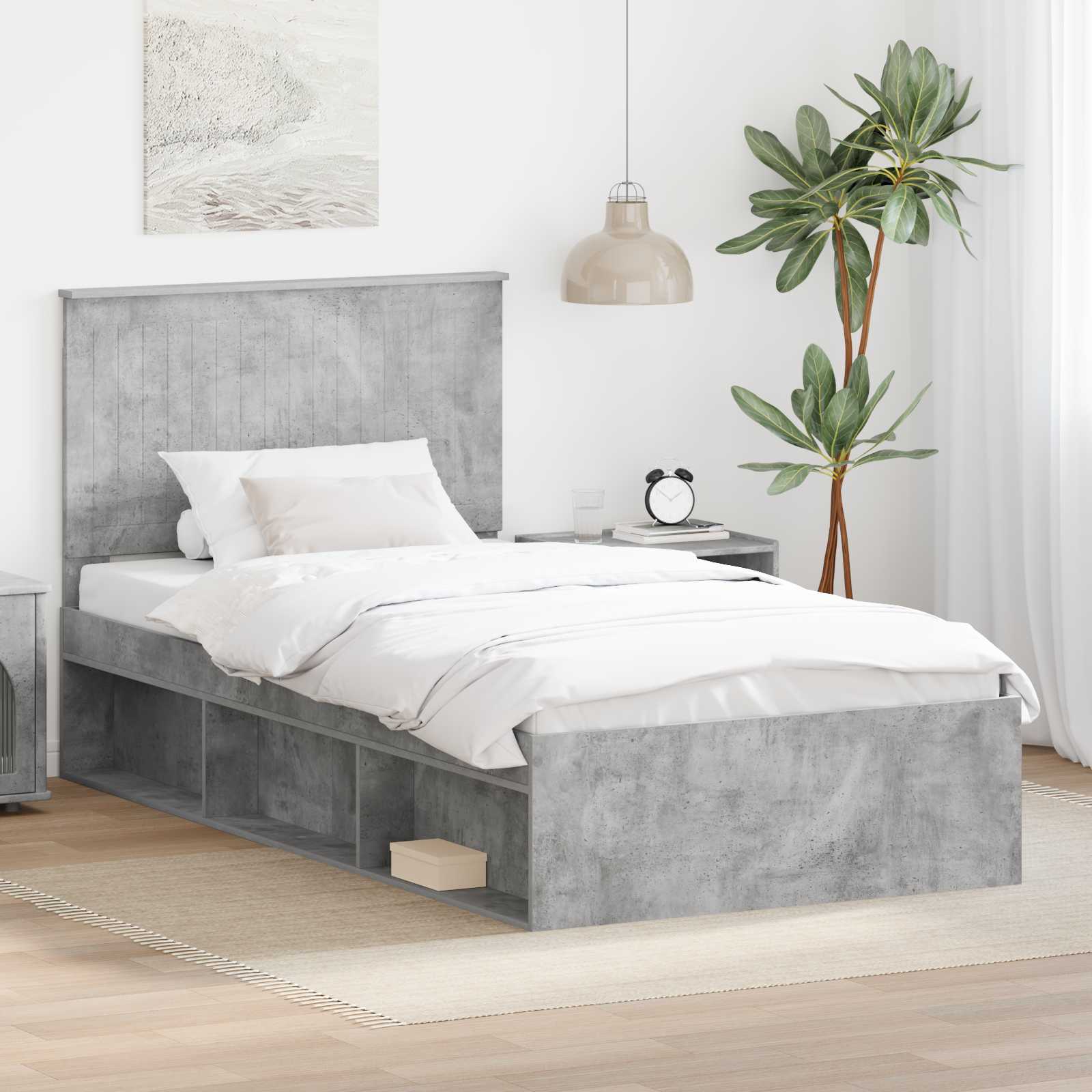 Krevetna konstrukcija s uzglavljem Betonska siva 100 x 200 cm