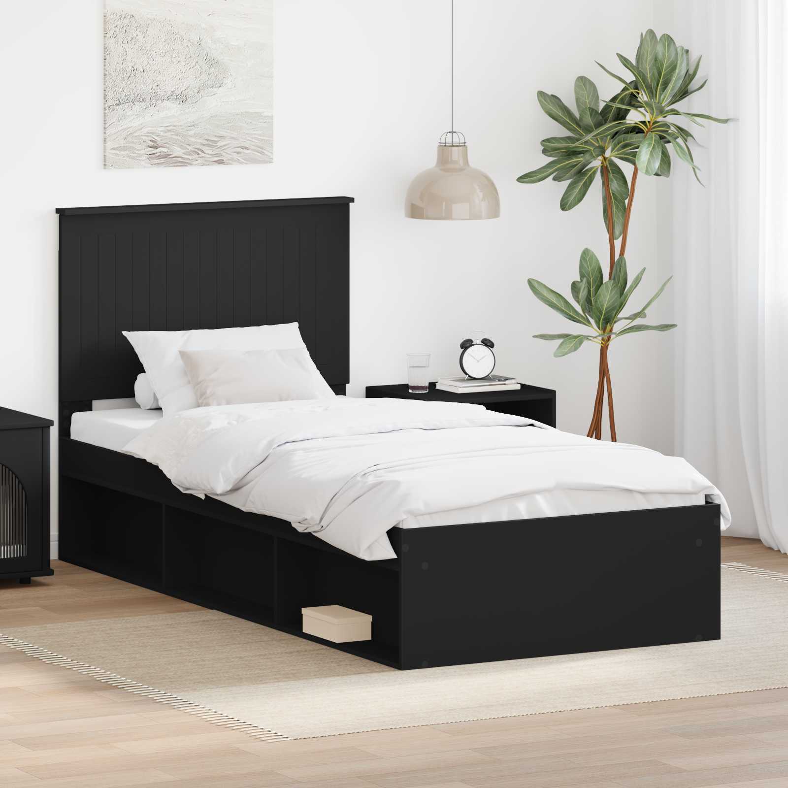 Krevetna konstrukcija Crna 90 x 200 cm Čvrsto borovo drvo