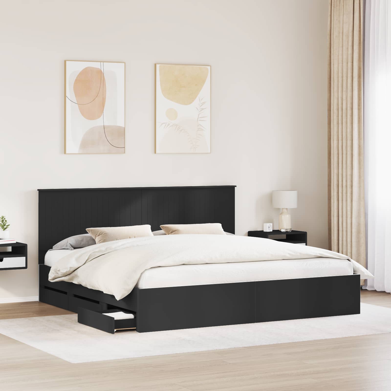 Krevetna konstrukcija Crna 200 x 200 cm Inženjersko Drvo
