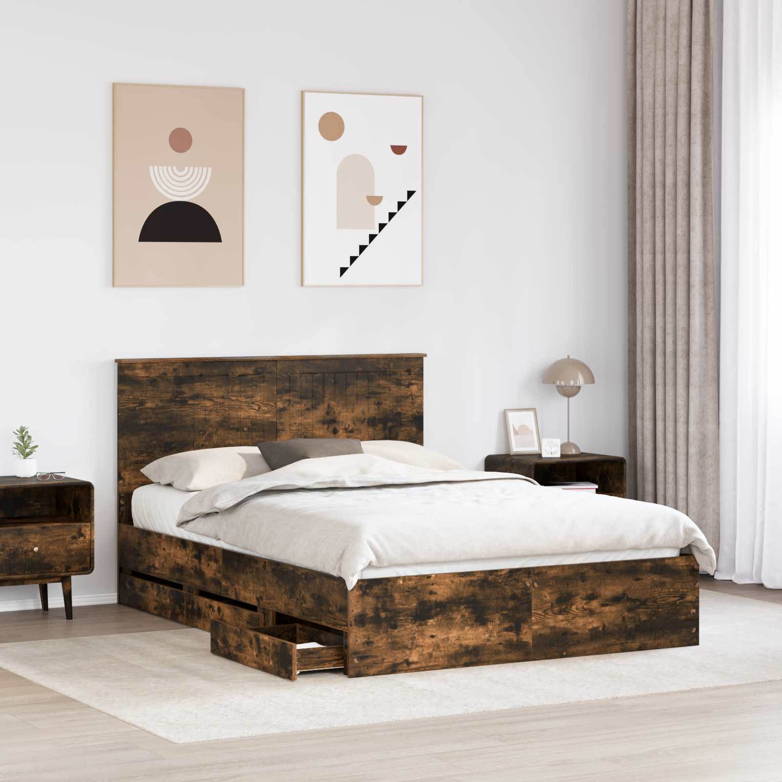 Krevetna konstrukcija s ladicama Dimljeni hrast 140 x 190 cm