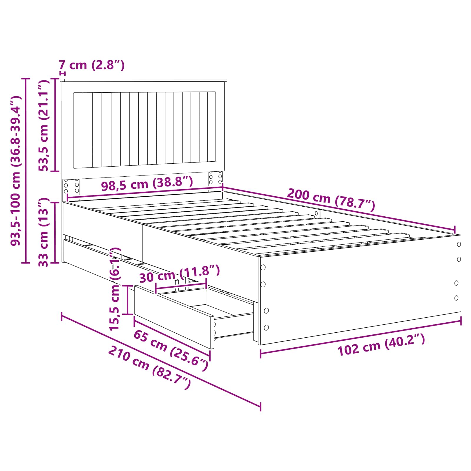 Krevetna konstrukcija Siva Sonoma 100 x 200 cm Inženjersko Drvo