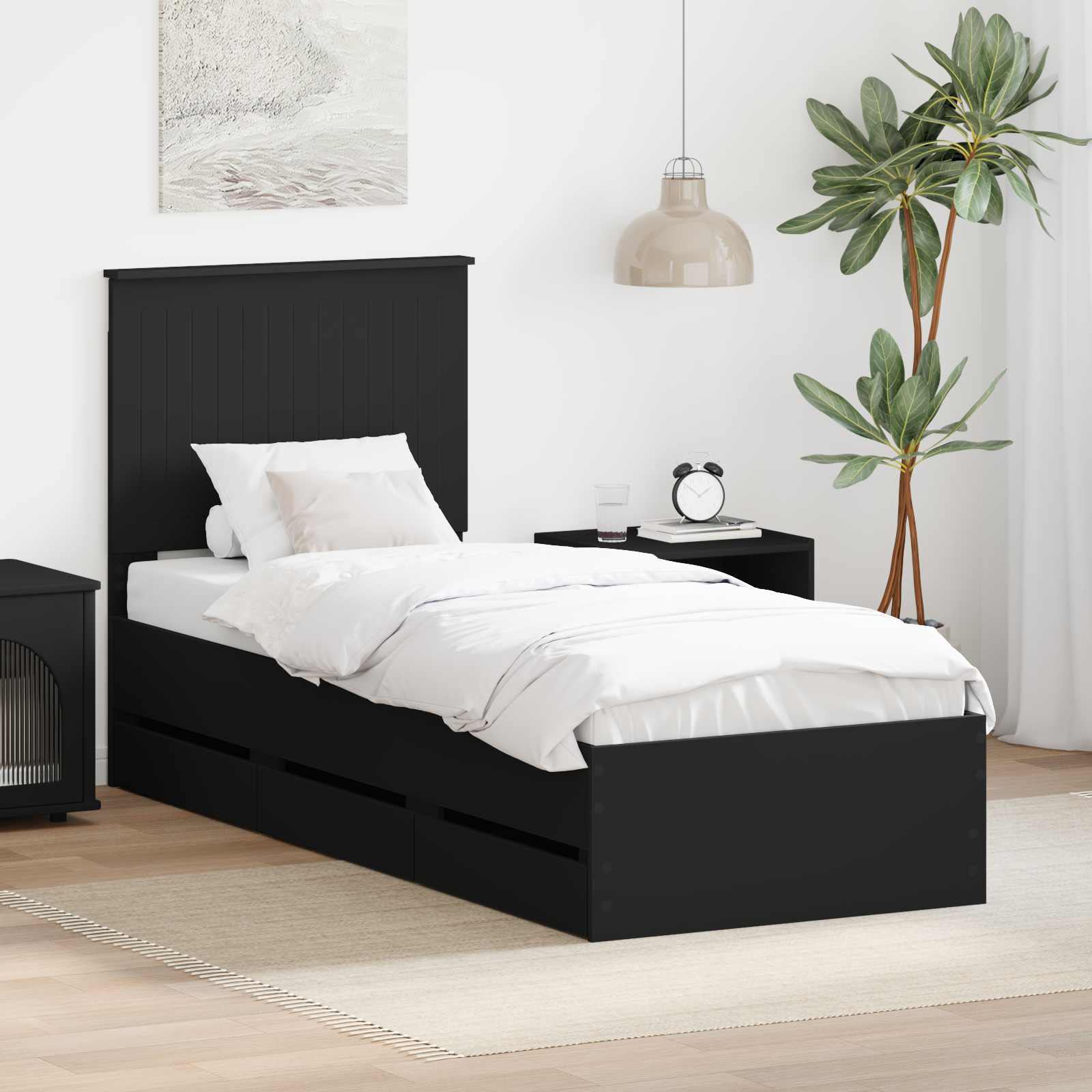 Krevetna konstrukcija Crna 90 x 200 cm Inženjersko Drvo