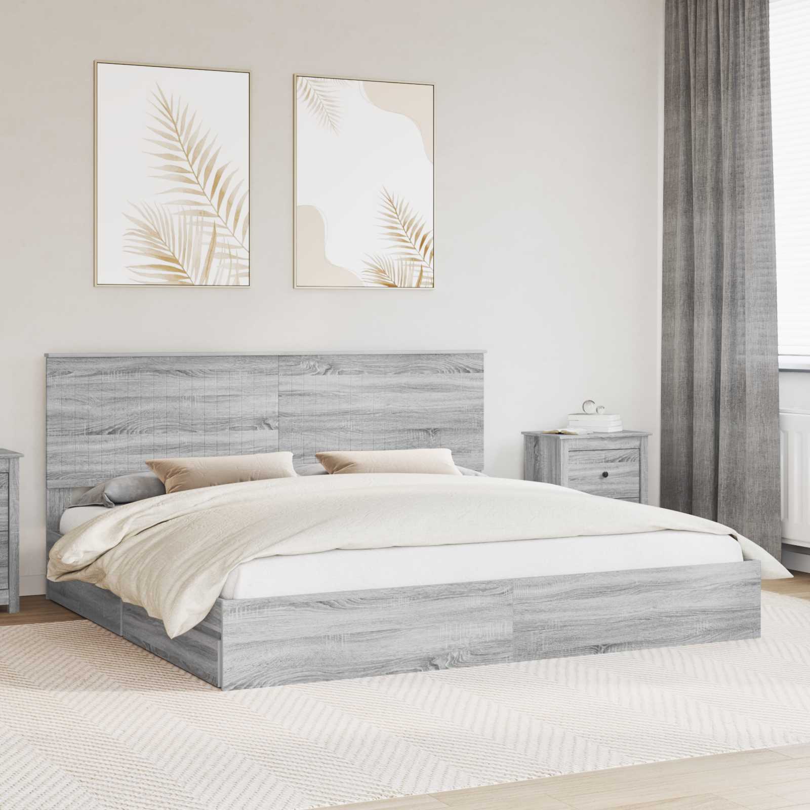 Krevet s od storage Siva Sonoma 200 x 200 cm Konstruirano drvo