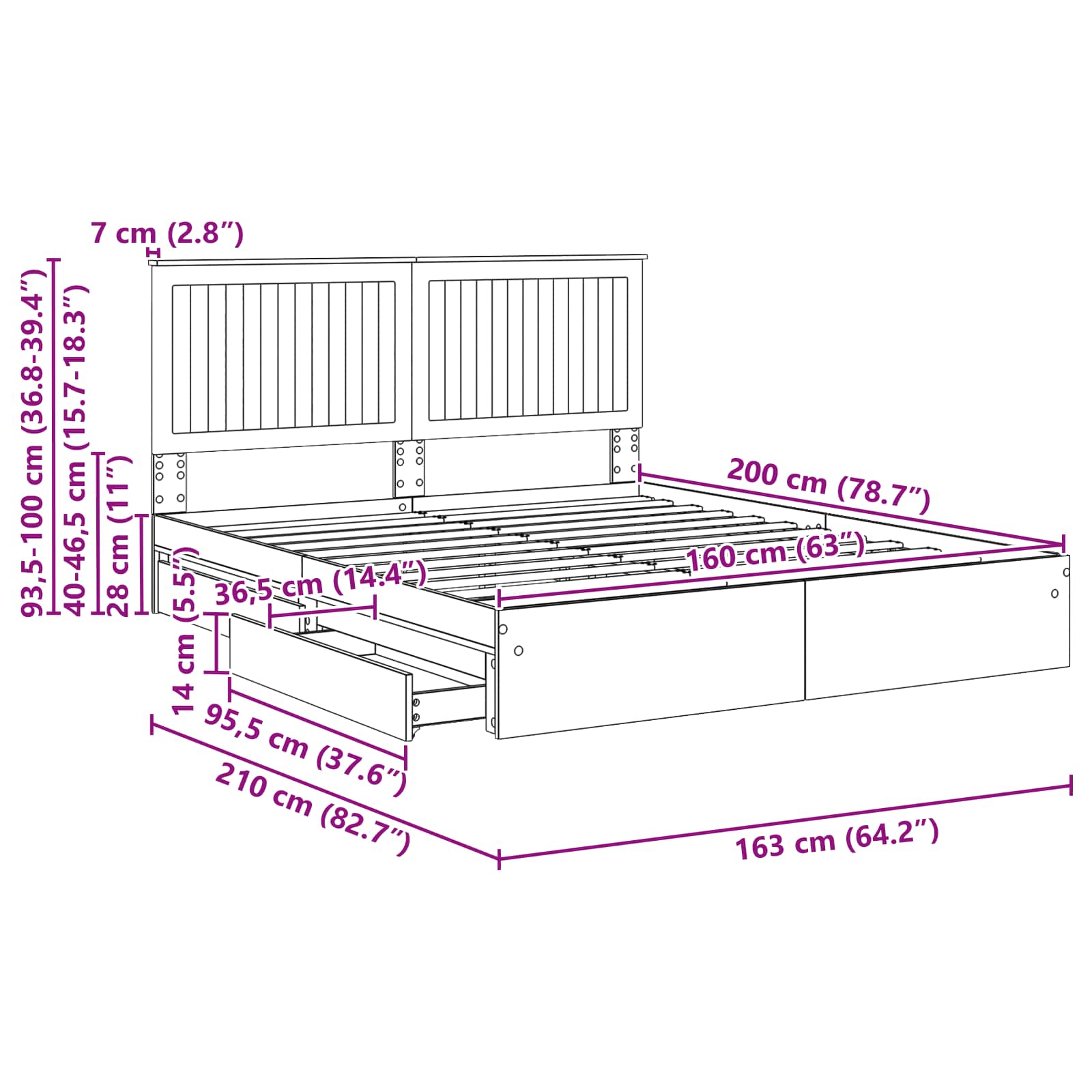 Krevet s od storage Bijelo 160 x 200 cm Konstruirano drvo