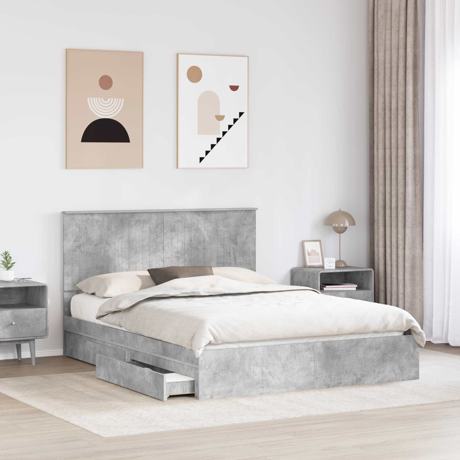 Krevet s od storage s uzglavljem Betonski sivi 150 x 200 cm