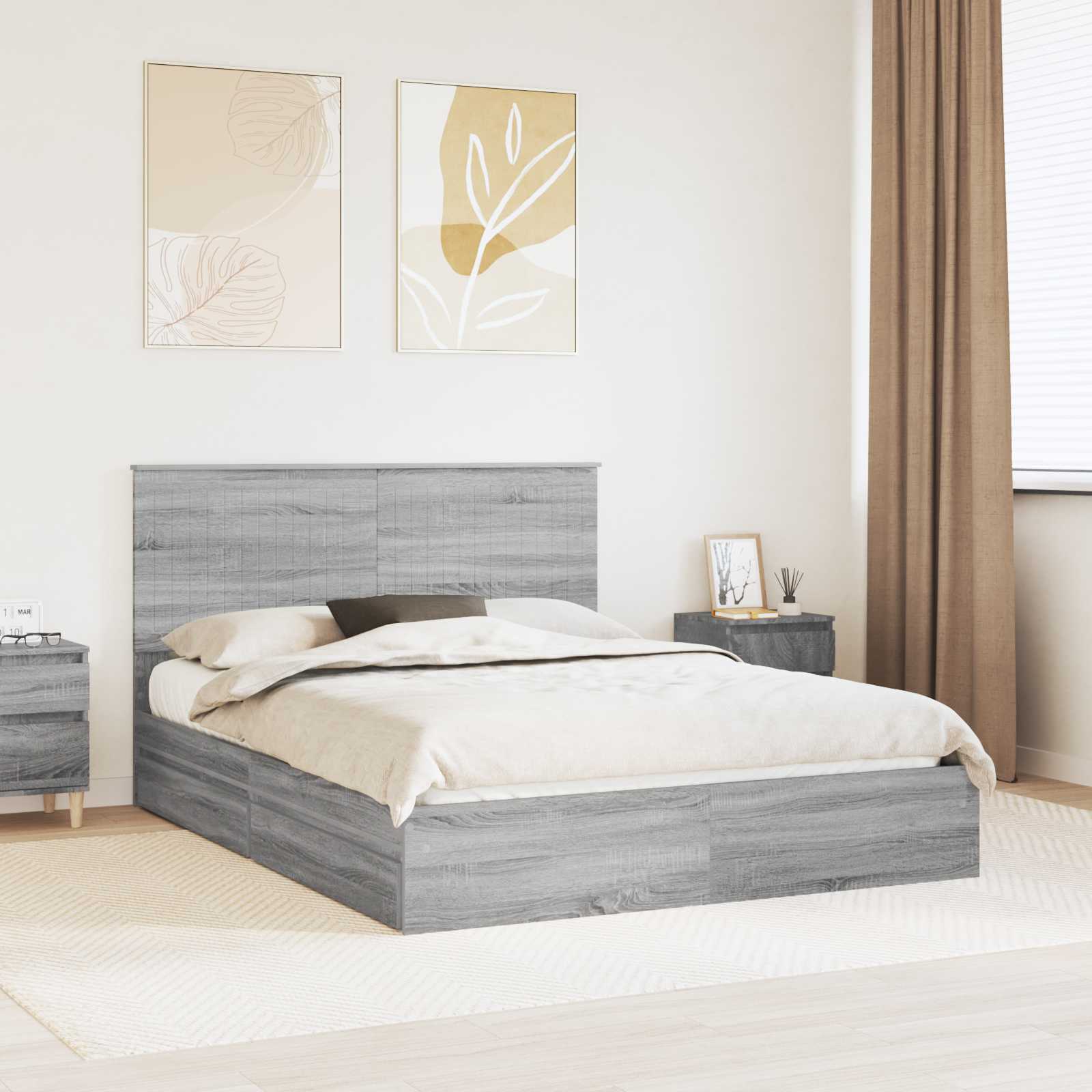 Krevet s od storage Siva Sonoma 150 x 200 cm Konstruirano drvo