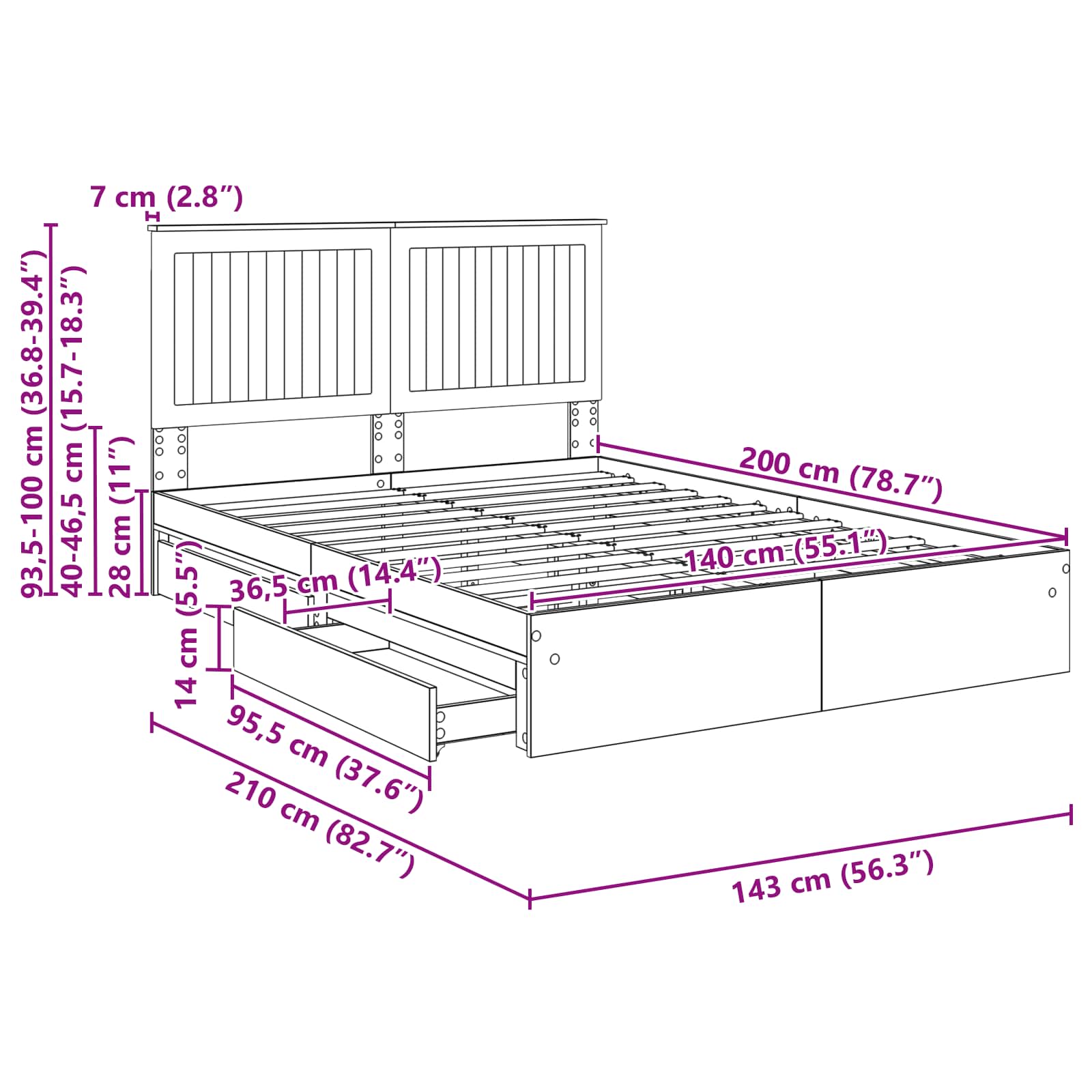 Krevet s od storage Sonoma hrast 140 x 200 cm Konstruirano drvo