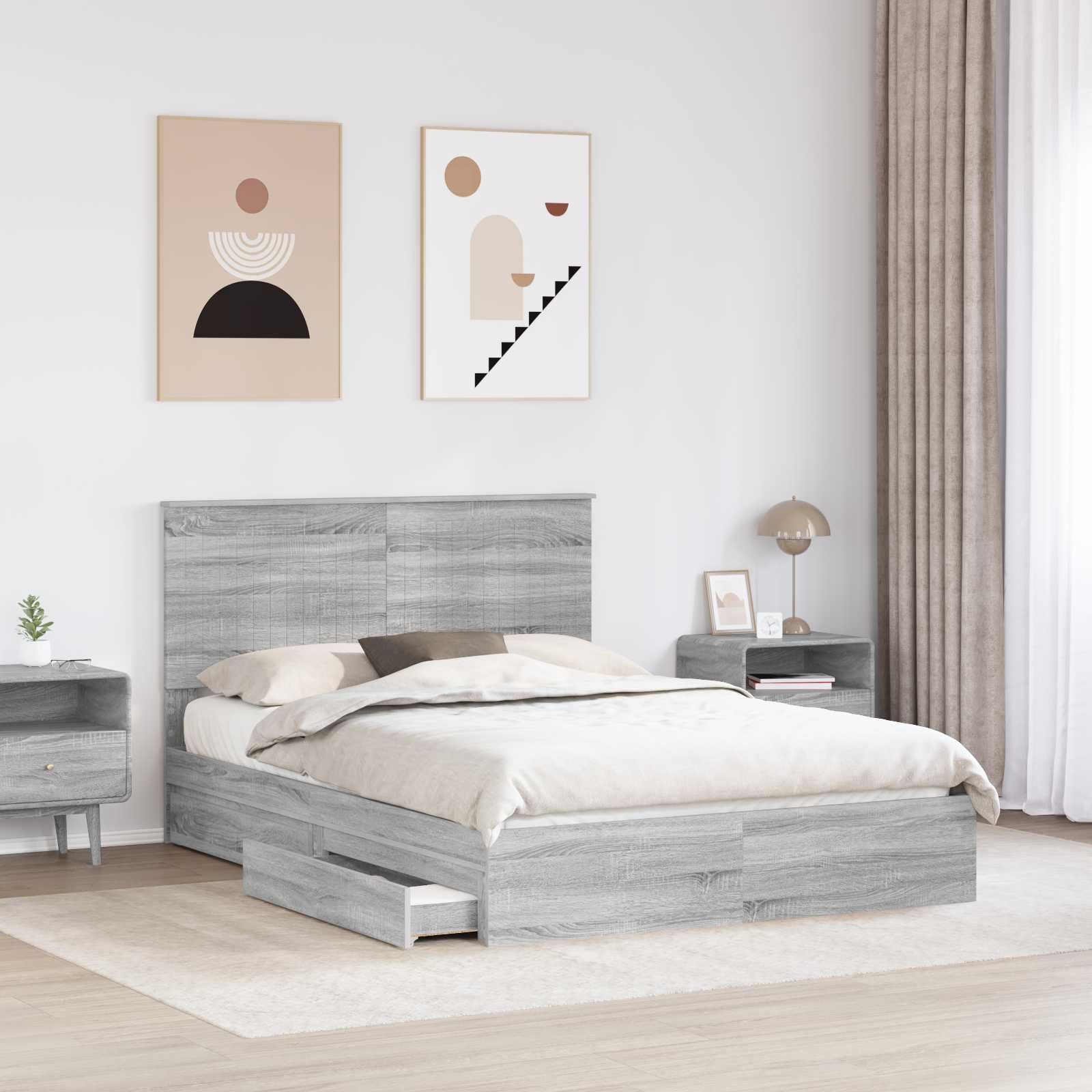 Krevet s od storage Siva Sonoma 140 x 200 cm Konstruirano drvo